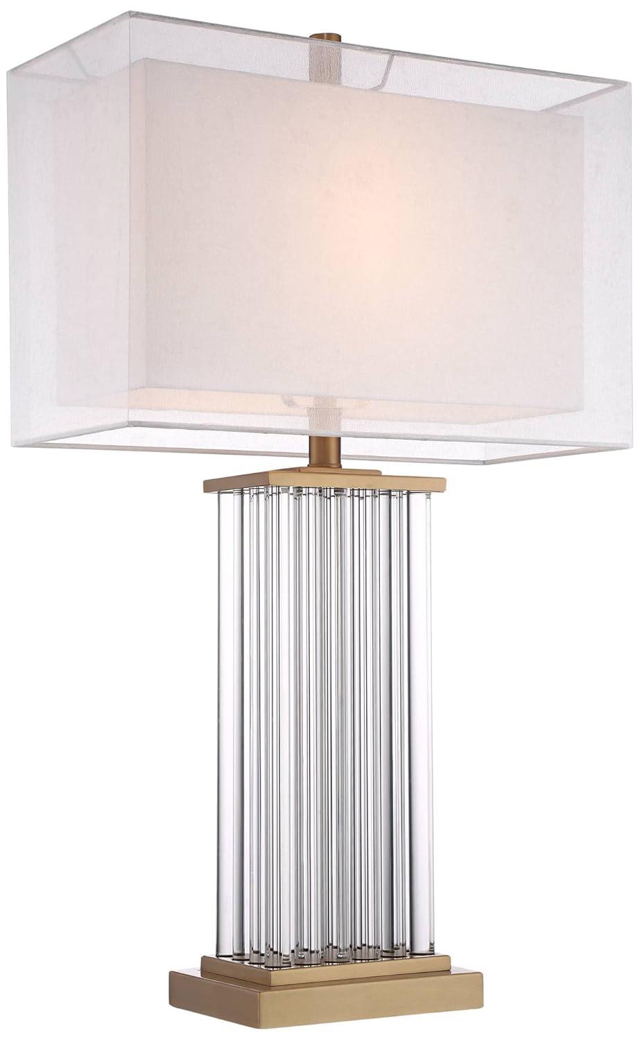 Vienna Full Spectrum Darcia Modern Luxury Table Lamp 29" Tall Clear Crystal Glass Column Double Rectangular Shade for Bedroom Living Room House Home