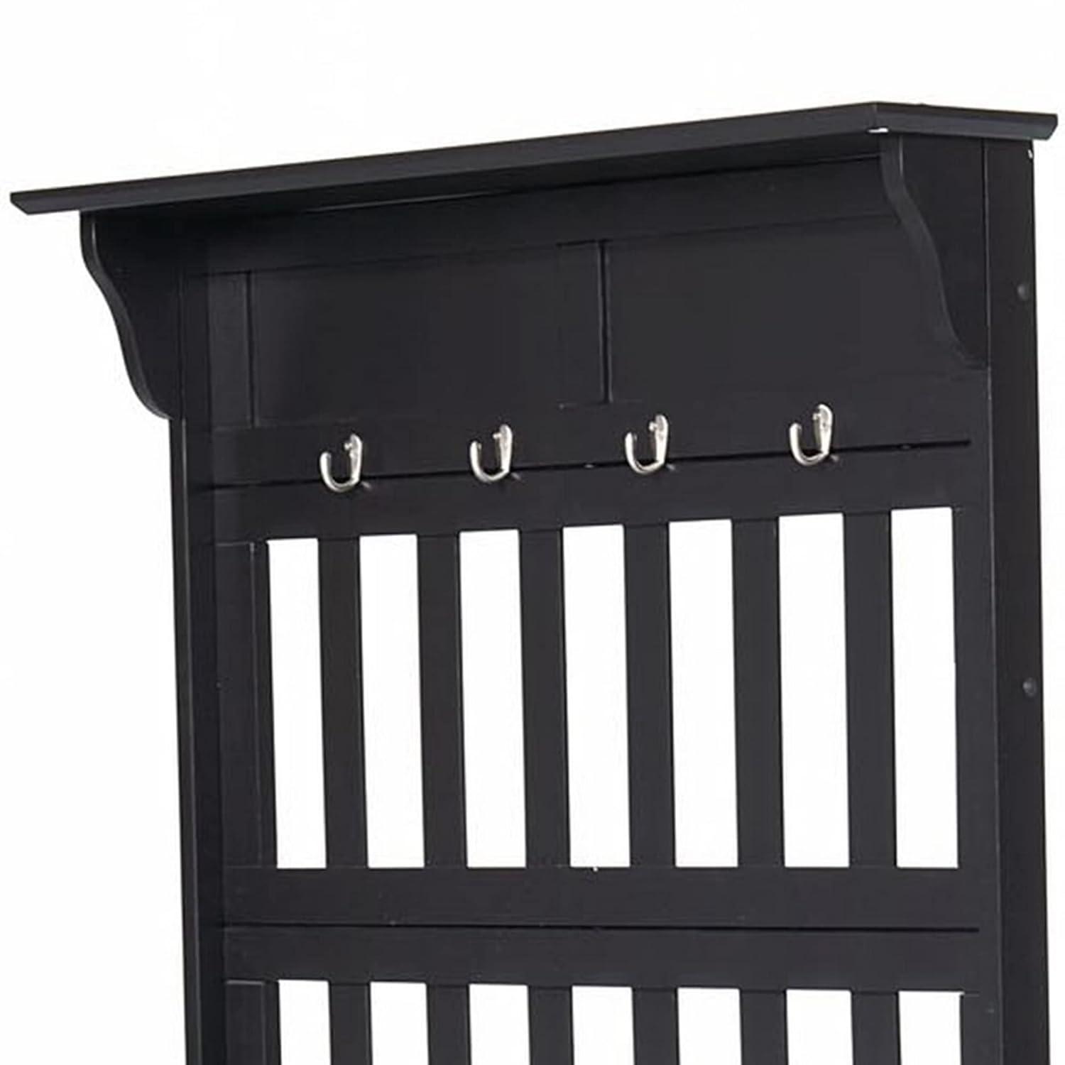 Co-t Solid Hardwood Hall Tree With Storage Bench, Safety Hinge, And Brass Hooks