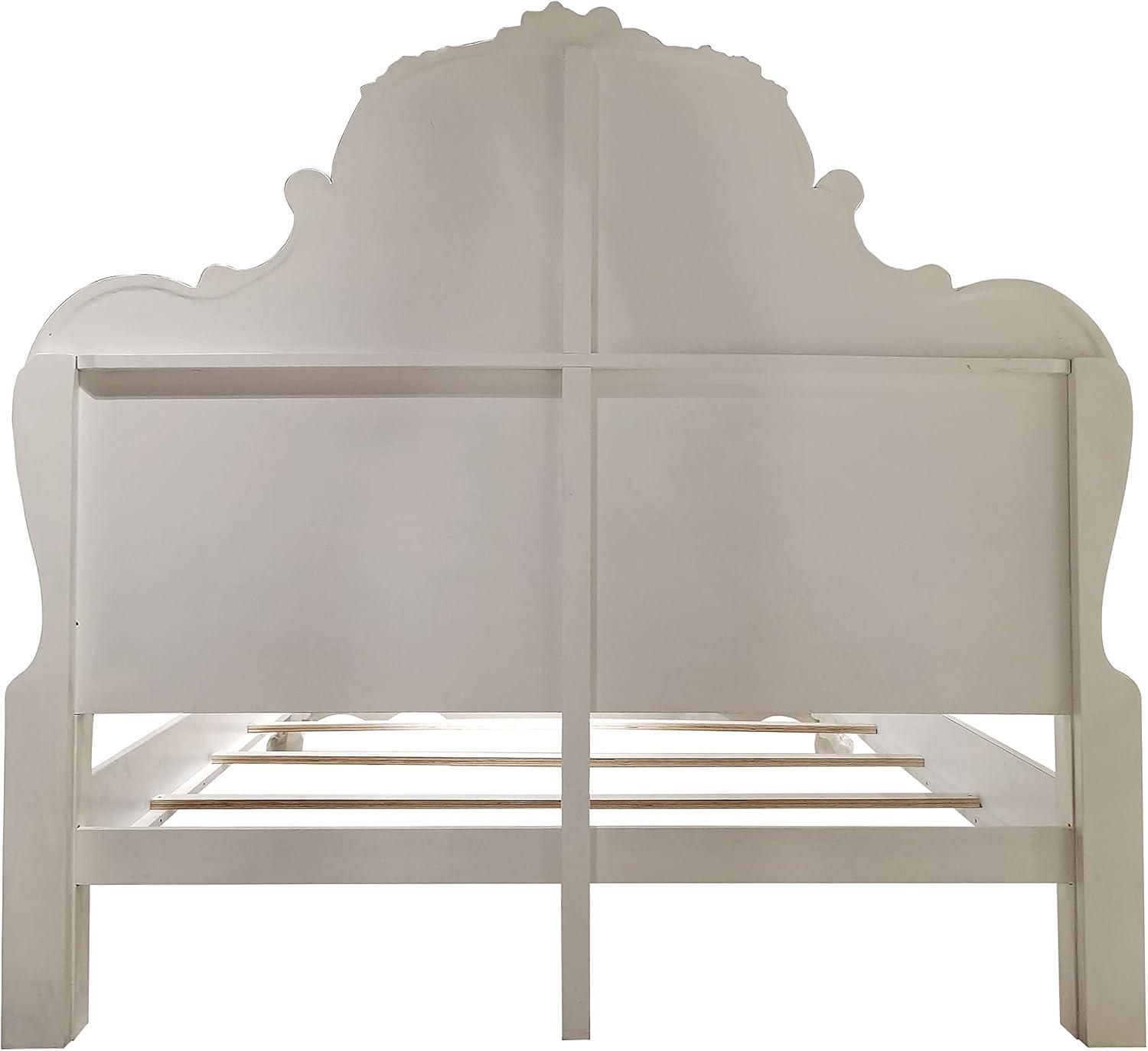 92" Eastern King Bed Dresden Bed Bone White Finish - Acme Furniture: Traditional Design, Claw Feet, Faux Leather Upholstery