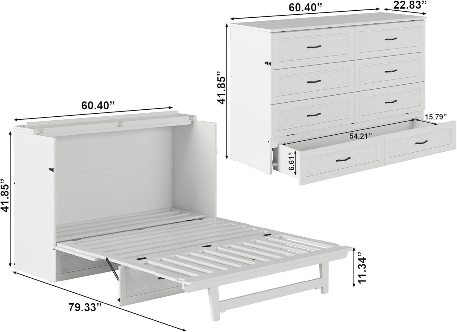 AFI Alpine Queen Wood Murphy Bed Chest with Mattress and Built-in Charger, White