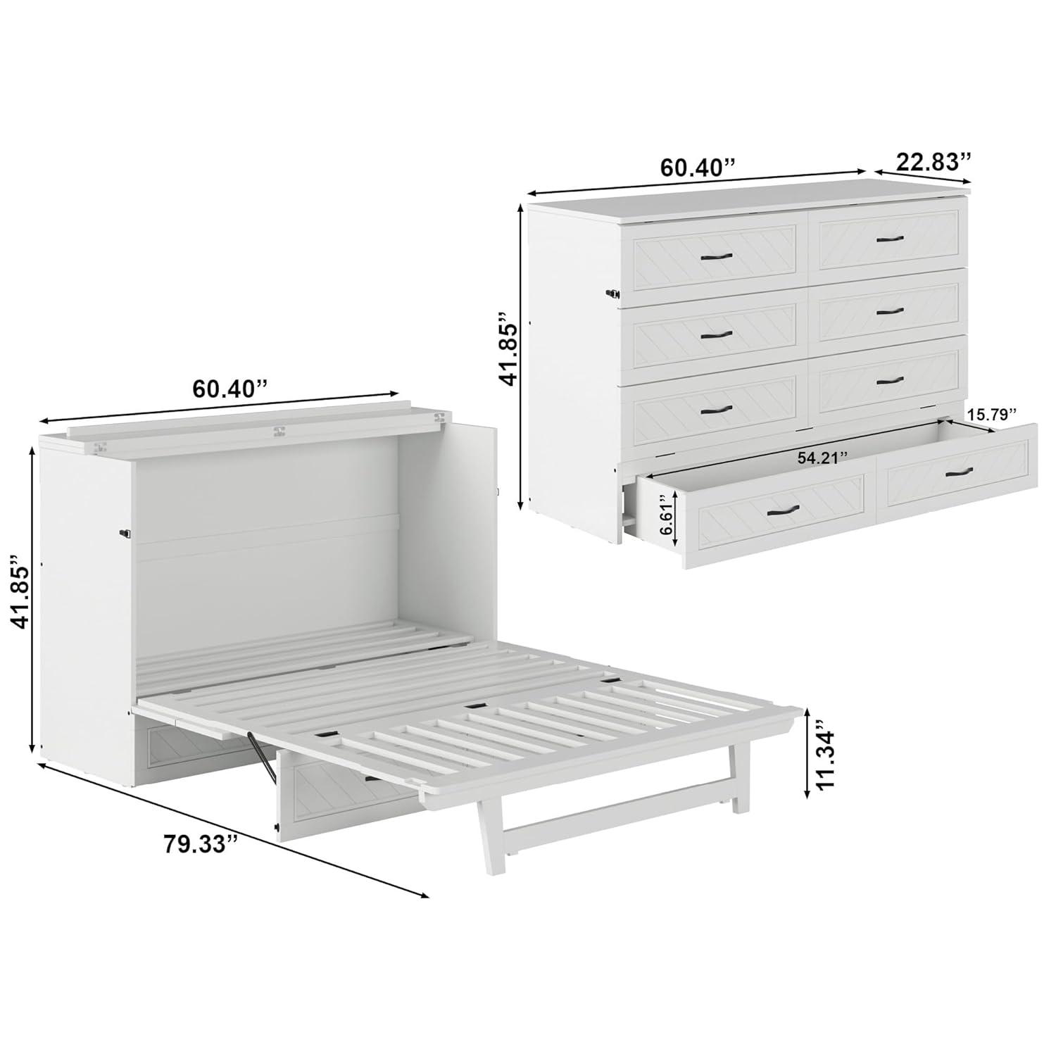 AFI Alpine Queen Wood Murphy Bed Chest with Mattress and Built-in Charger, White