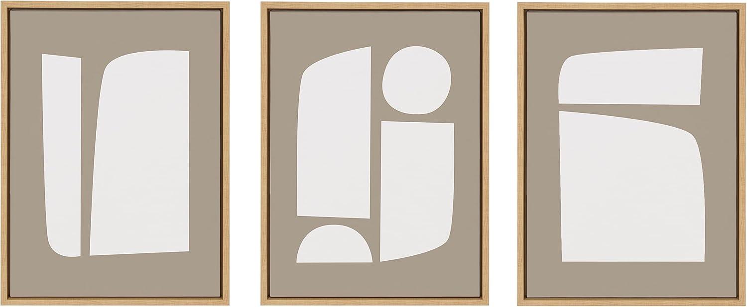 Neutral Abstract Aztec Shapes Framed Canvas Wall Art Set