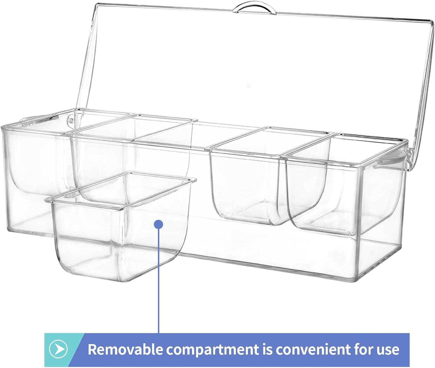 MOLIGOU Chilled Condiment Server with Lid, Chilled Condiment Tray with 5 Removable Compartments, Ice Condiment Serving Containers
