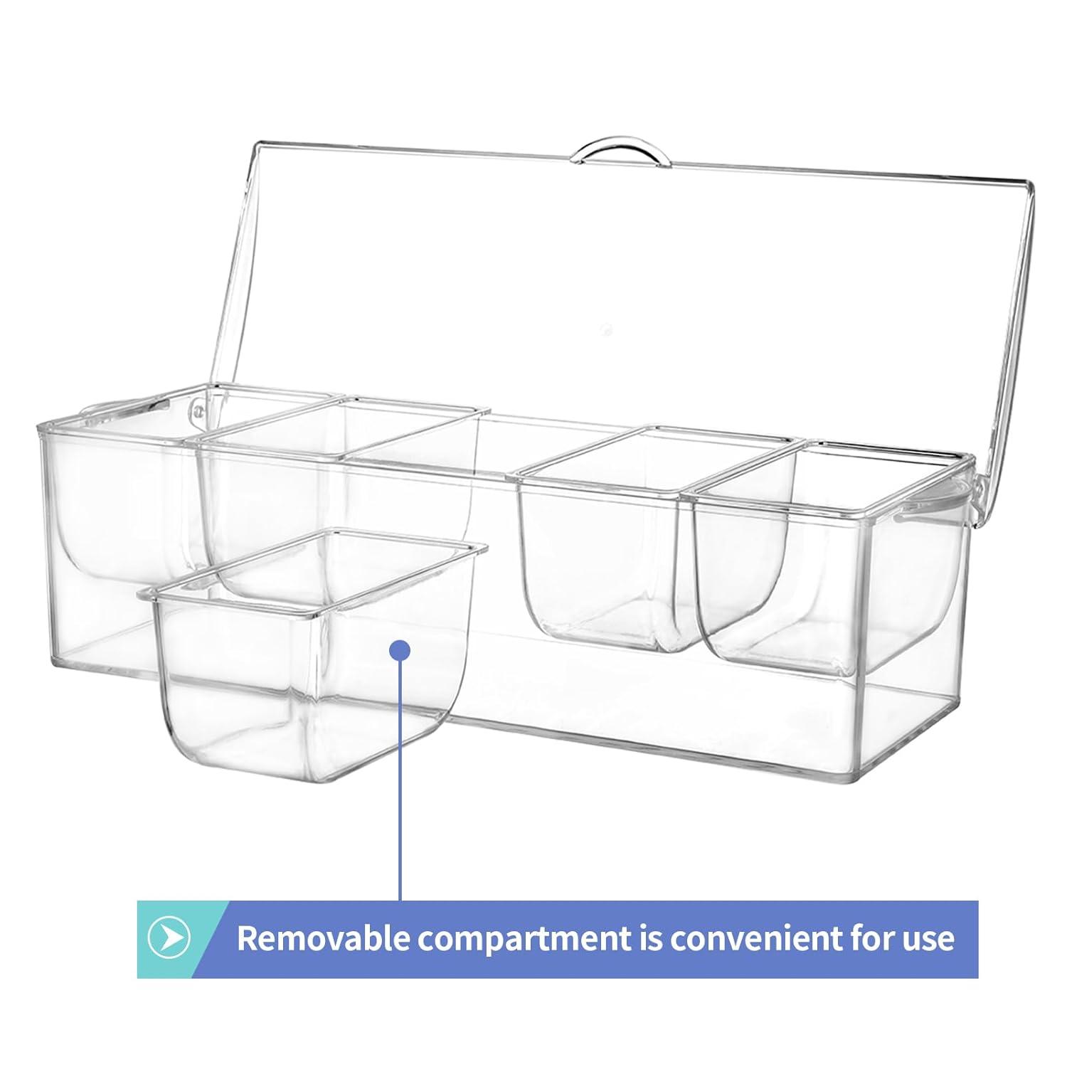 MOLIGOU Chilled Condiment Server with Lid, Chilled Condiment Tray with 5 Removable Compartments, Ice Condiment Serving Containers