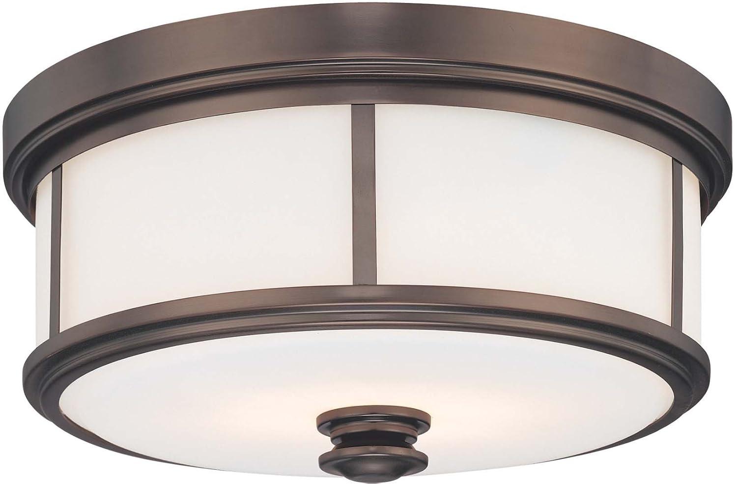 Harvard Court Bronze 16" Flush Mount Ceiling Light with Etched Glass