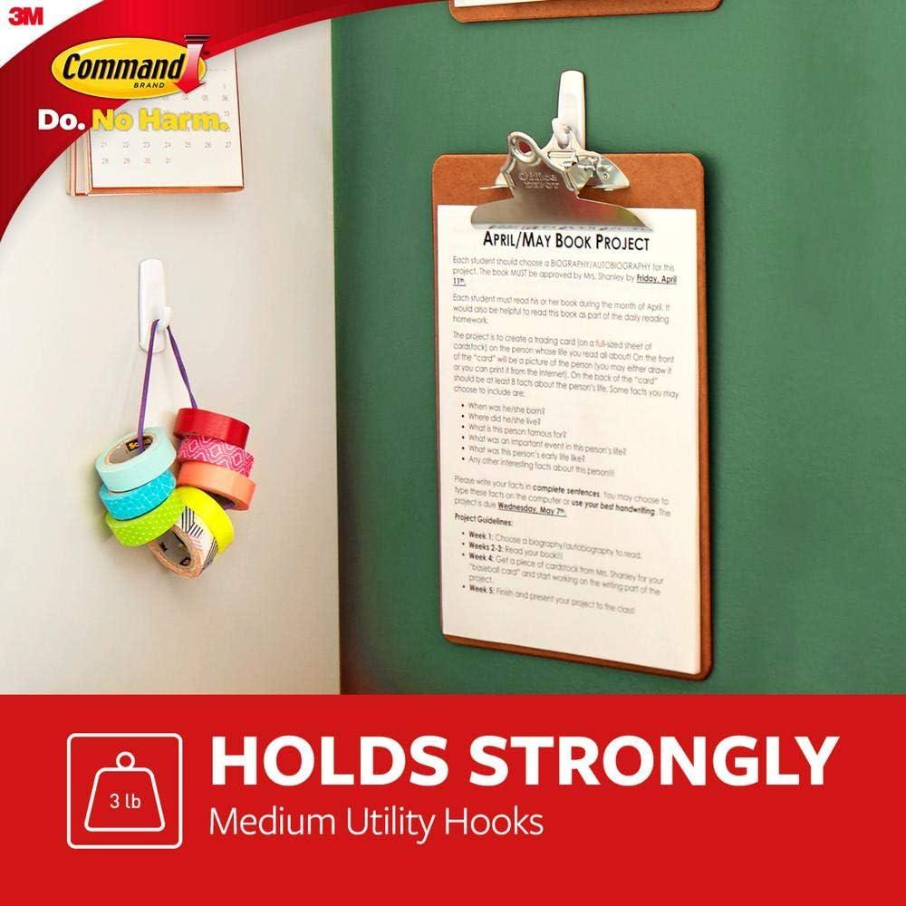 Command Medium Designer Hooks, White, 8 Wall Hooks, Damage-Free Hanging