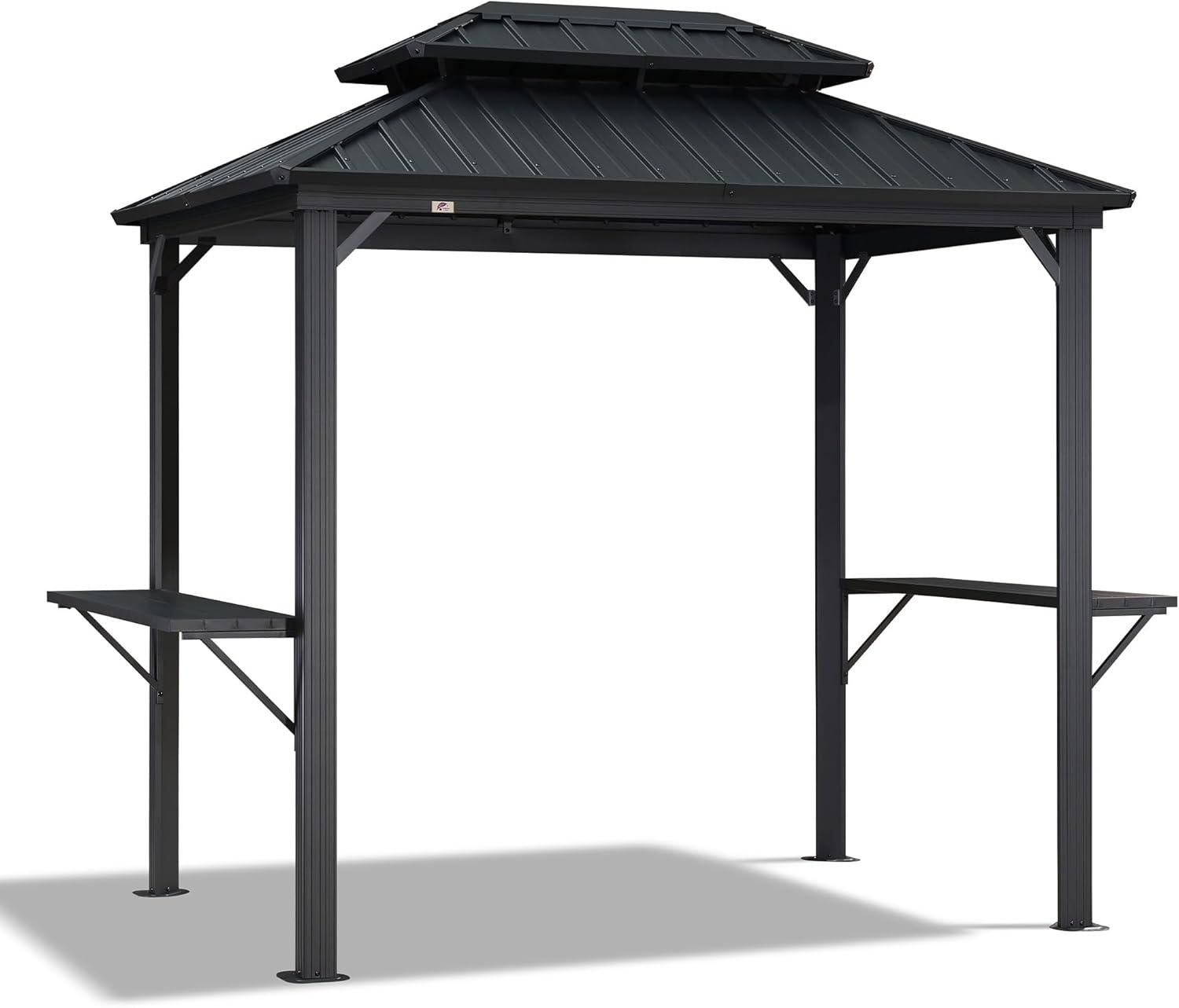 PURPLE LEAF 6' X 8' Hardtop Grill Gazebo BBQ Shelter Gazebo Canopy with Double Galvanized Steel Roof for Patio, Backyard, and Deck