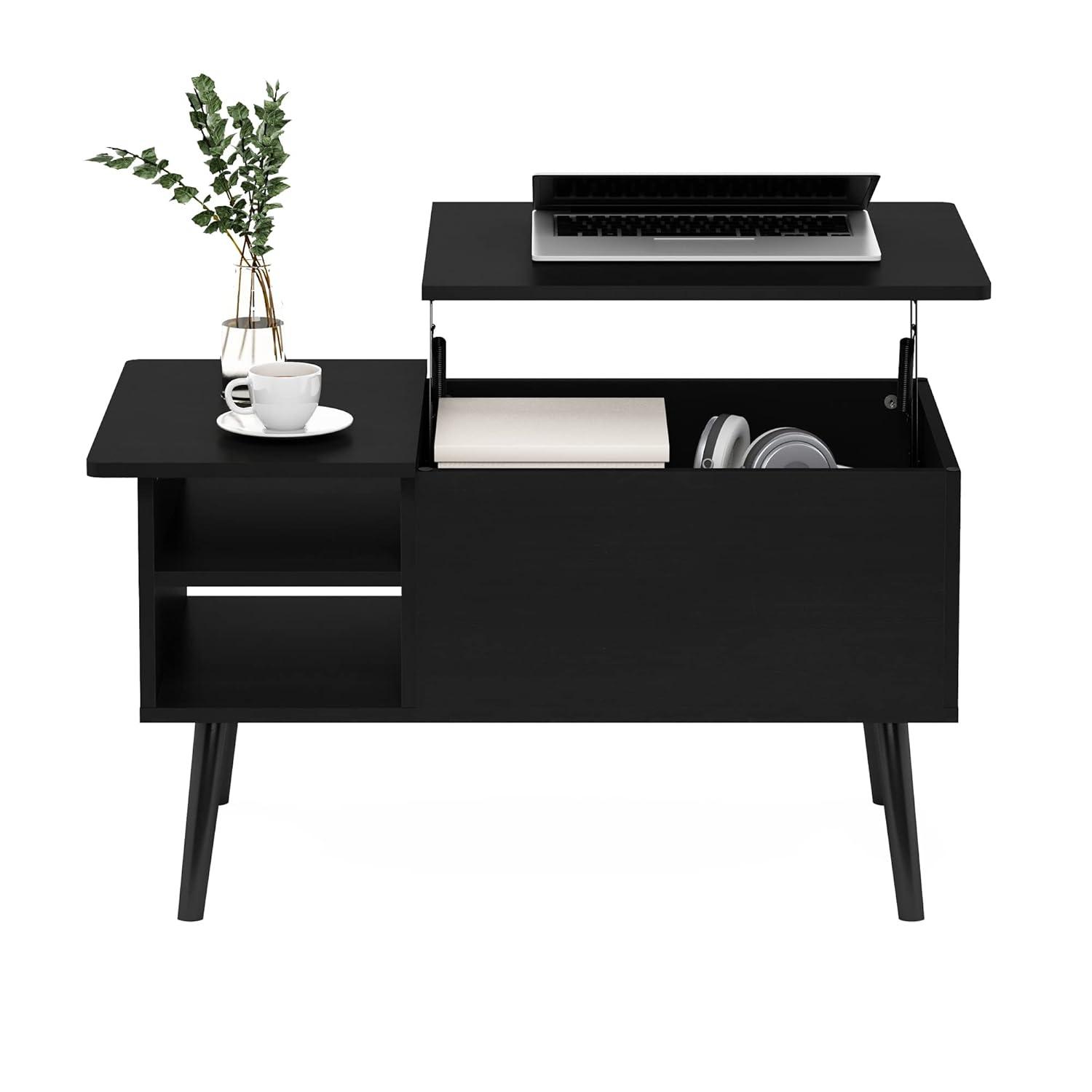 Furinno 35.2" Lift Top Coffee Table Multifunctional Accent Table w/Hidden Compartment and Side Open Storage Shelf Living Room Furniture,Americano