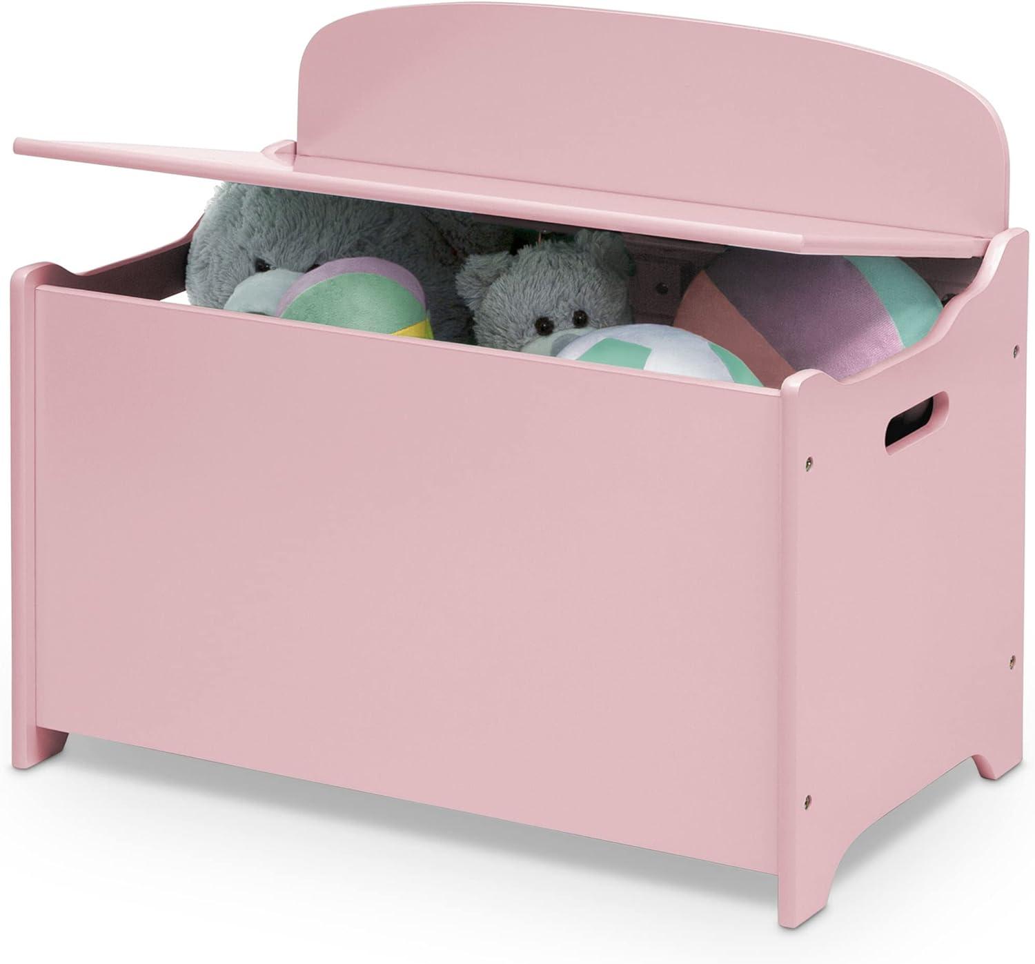 Dusty Rose Pink Wooden Toy Storage Box with Handles