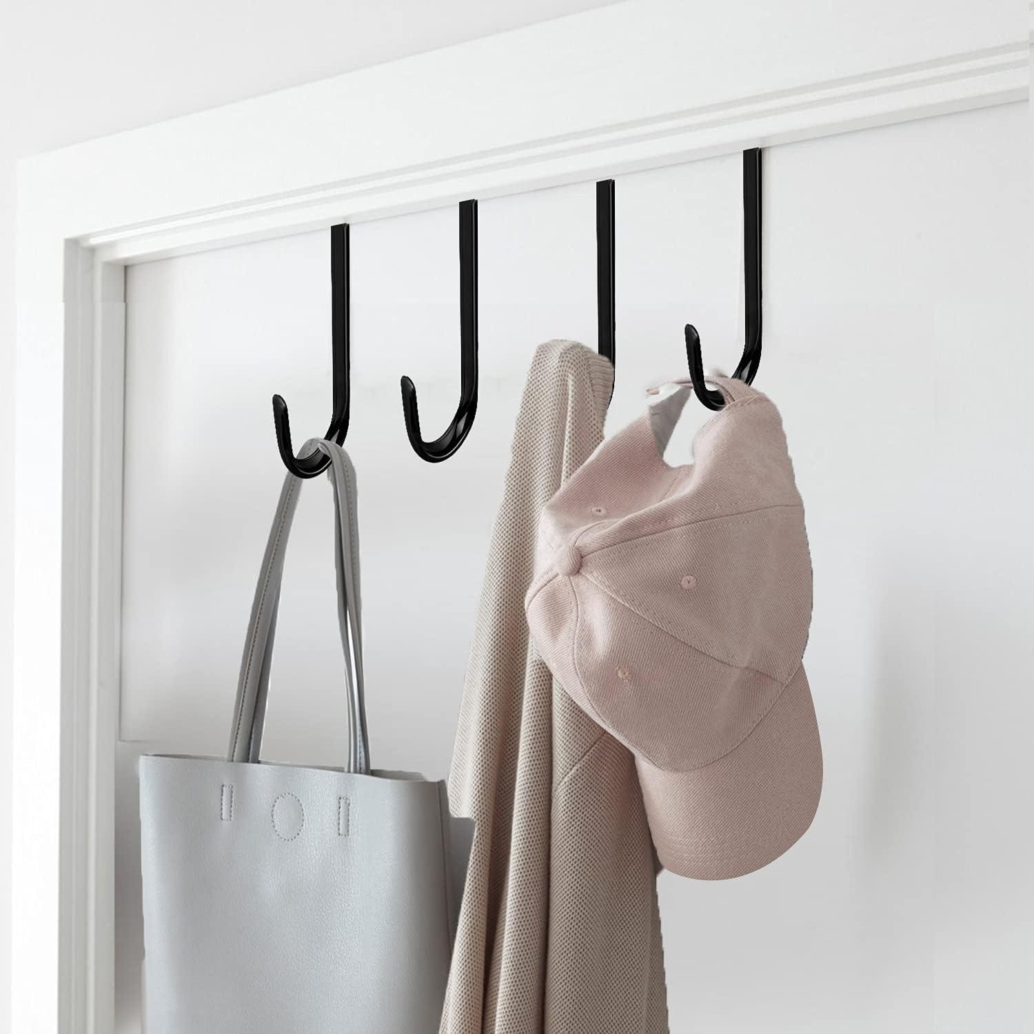 Over The Door Hooks, 4 Pack Upgraded Long Door Hangers Hooks with Rubber Prevent Scratches Heavy Duty Organizer Hooks for Hanging Clothes, Towels, Hats, Coats, Bags Black