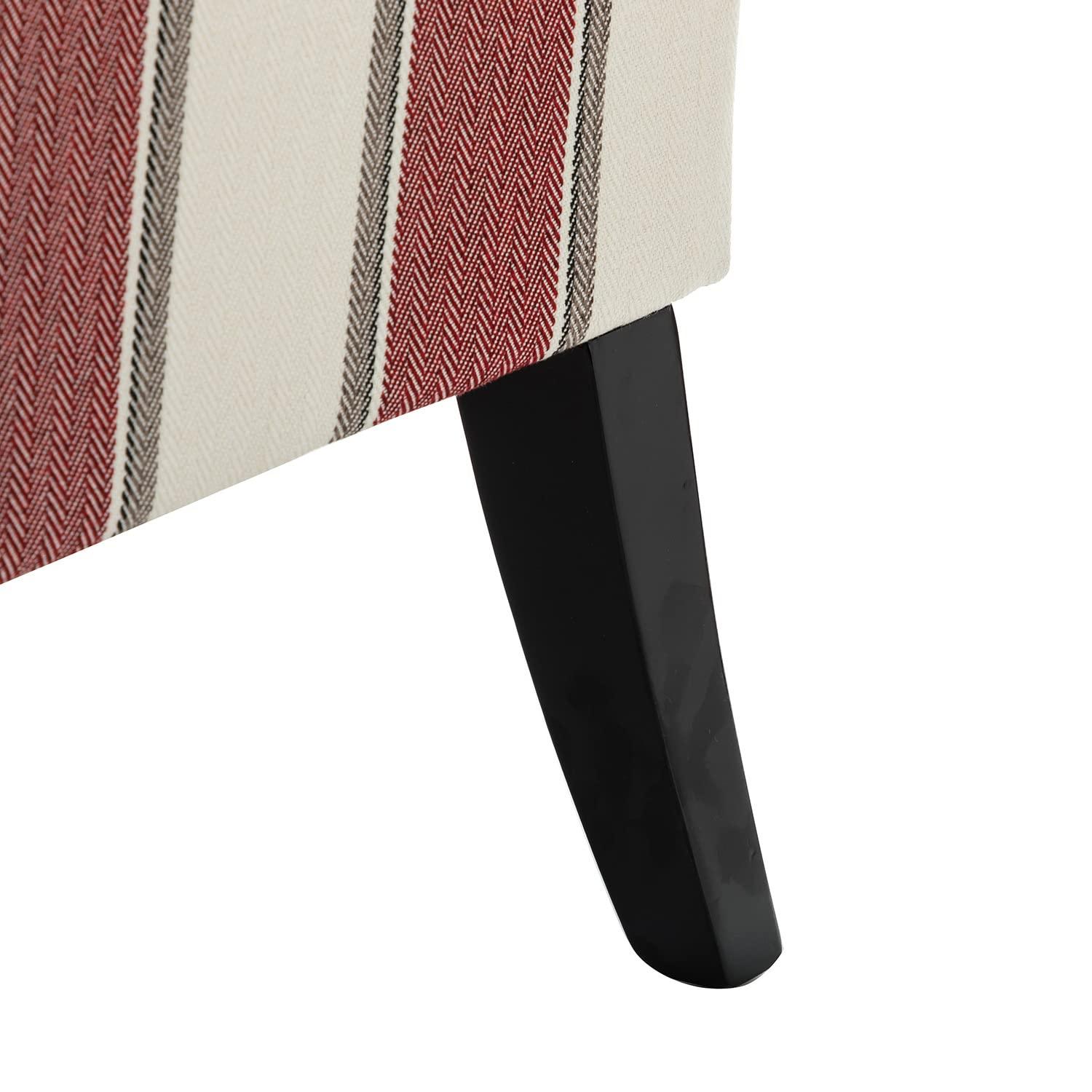 Red and White Striped Wooden Leg Accent Chair