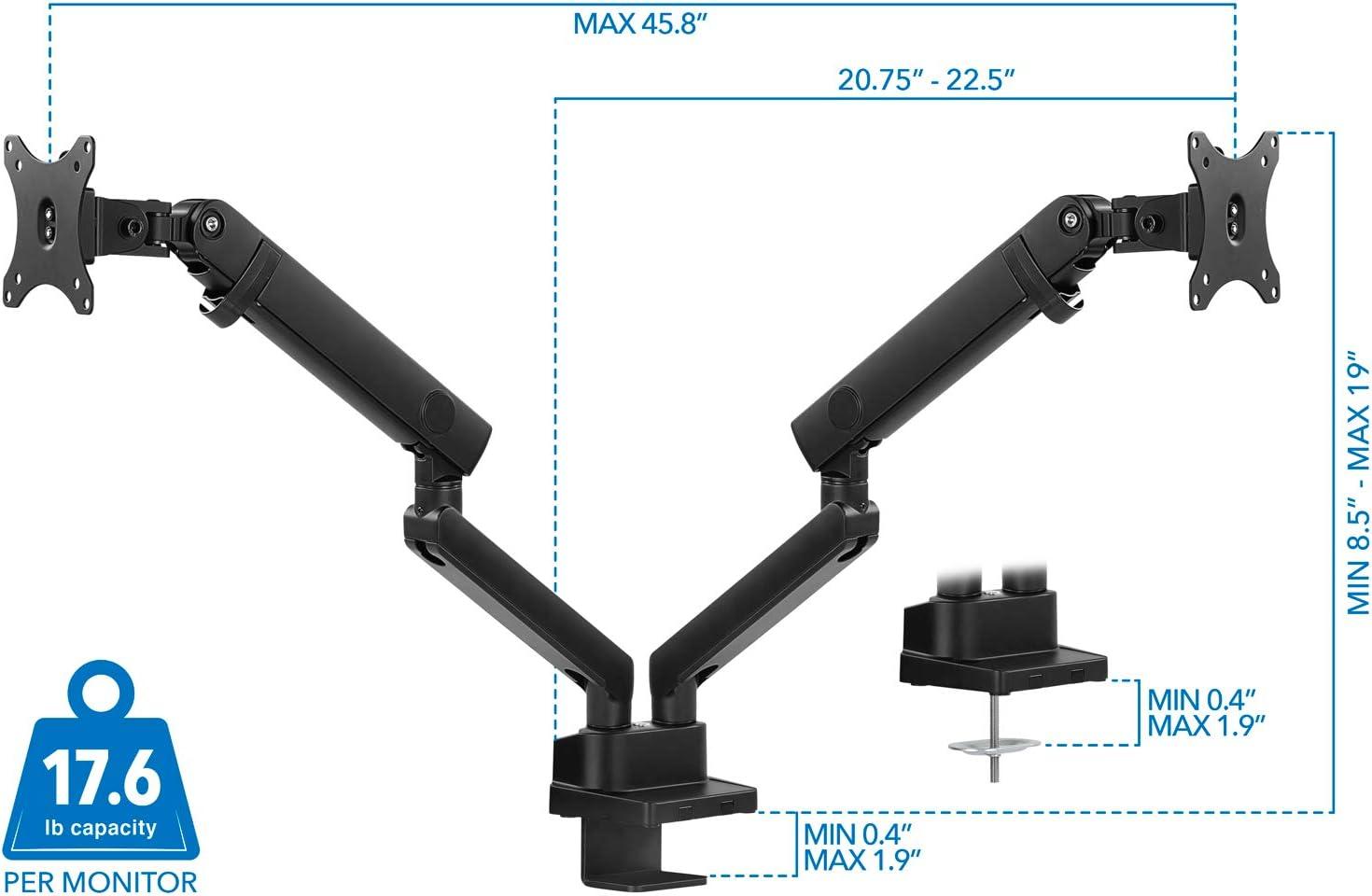 Black Adjustable Dual Monitor Desk Mount with Steel Arms