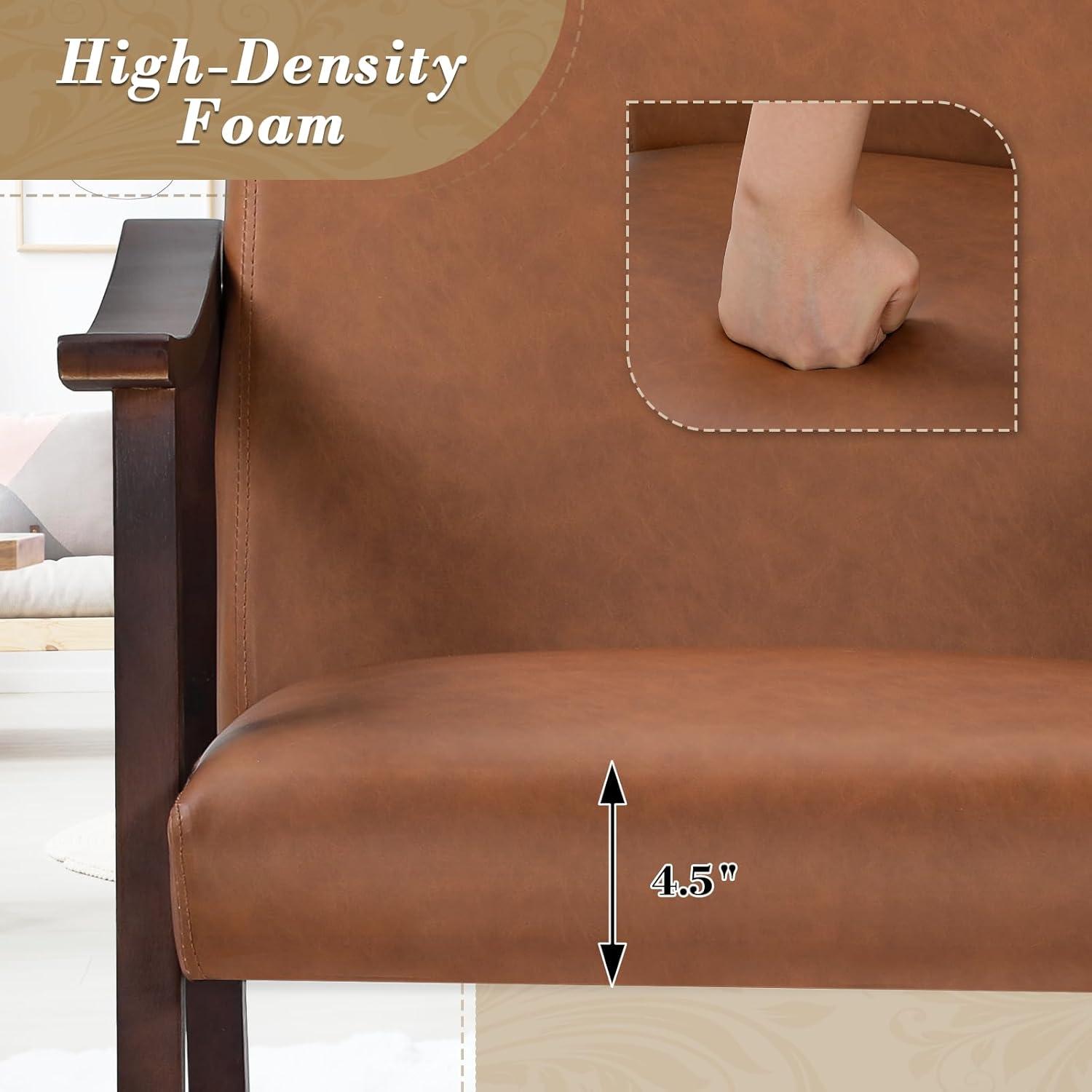 Renwick Mid-Century Modern Faux Leather Accent Chair, Set of 2, Brown