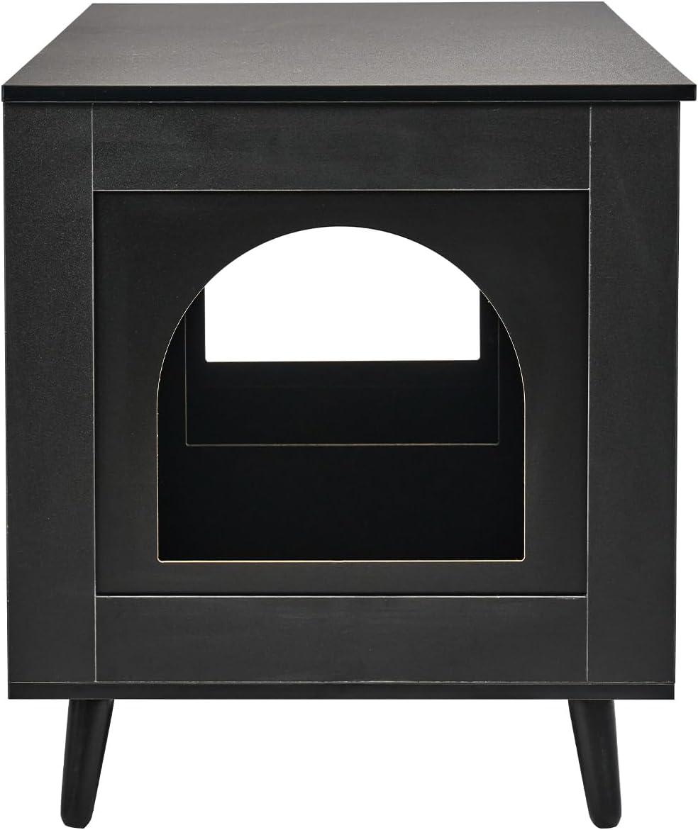 VEVOR Cat Litter Box Enclosure for 2 Cats, Litter Box Furniture Hidden with Rattan Decorated Doors, Wooden Cat Box Cabinet, Black