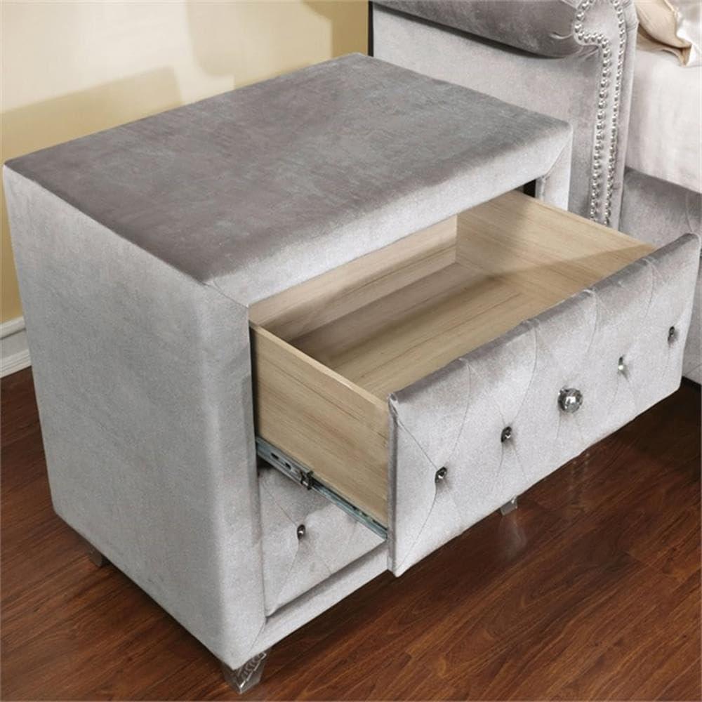 Furniture of America Serena Transitional Fabric 2-Drawer Nightstand in Gray