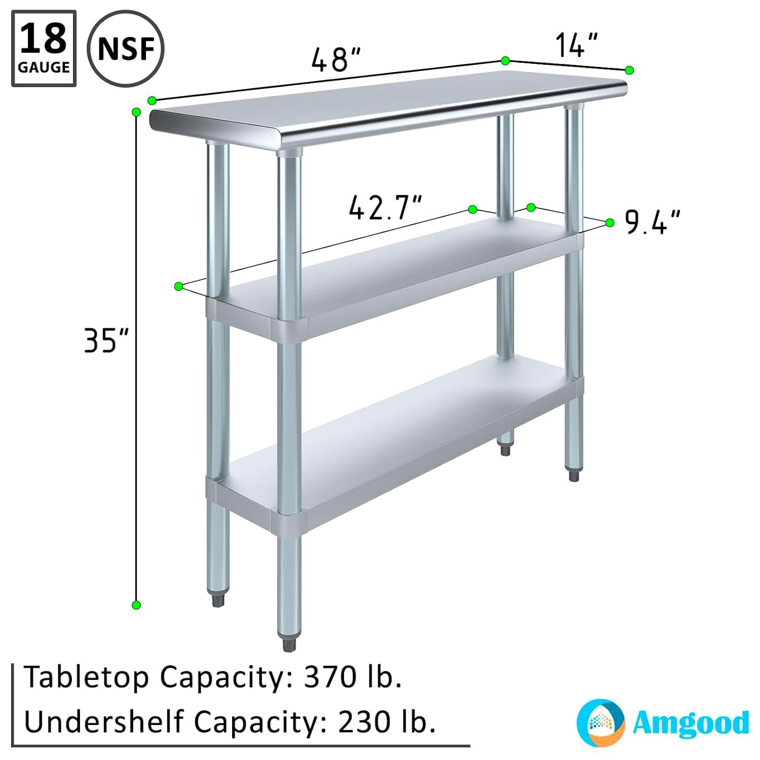 Amgood Stainless Steel Work Table with 2 Shelves