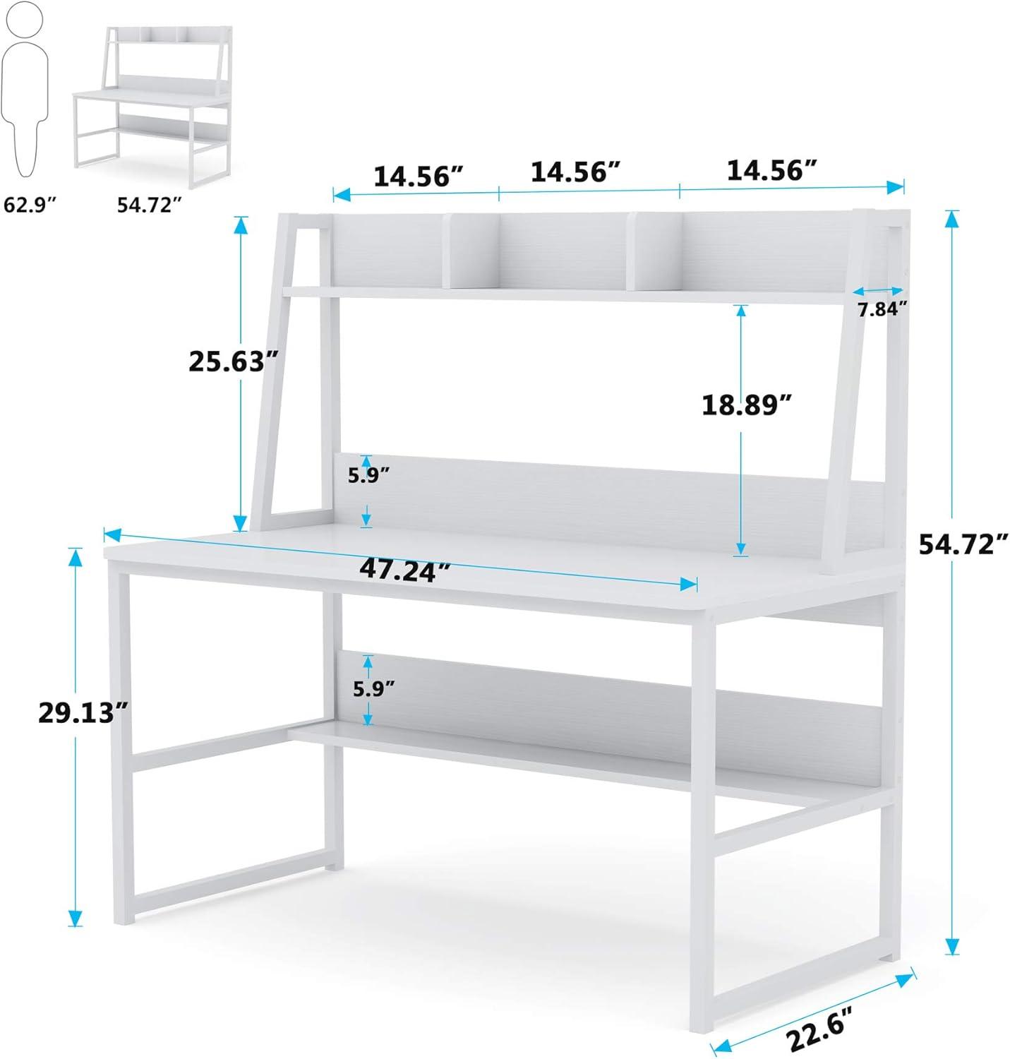 White Particleboard Computer Desk with Hutch and Bookshelf