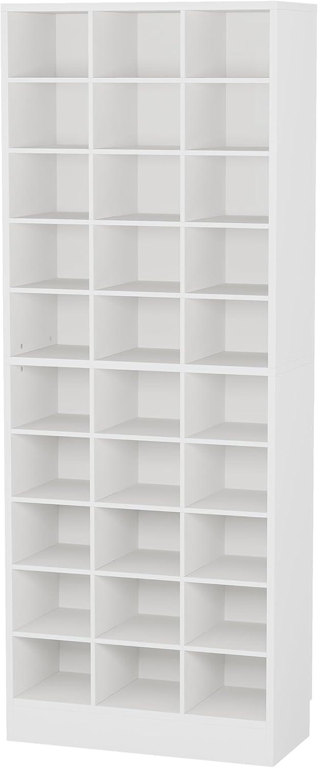 10-Tier Shoe Storage Cabinet, White Wooden Shoe Rack with 30 Cubbies White