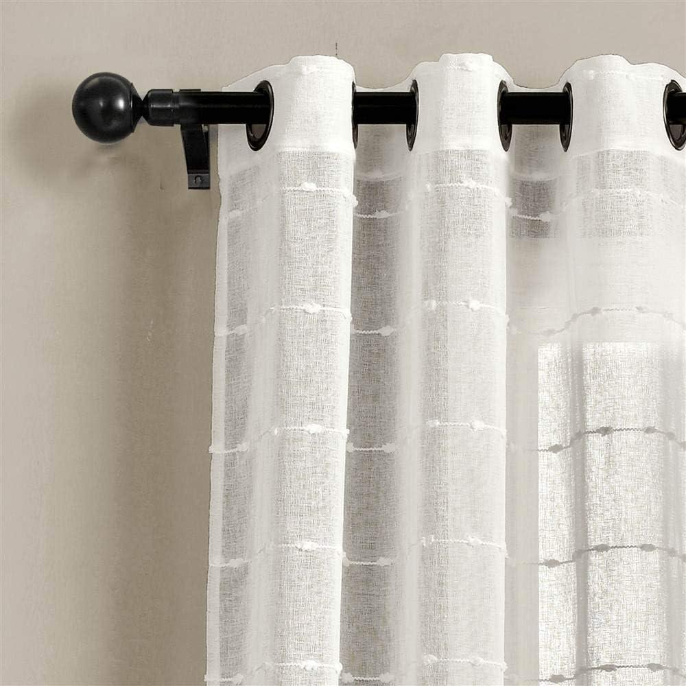 Farmhouse Textured Sheer Polyester Sheer Curtain Pair (Set of 2)