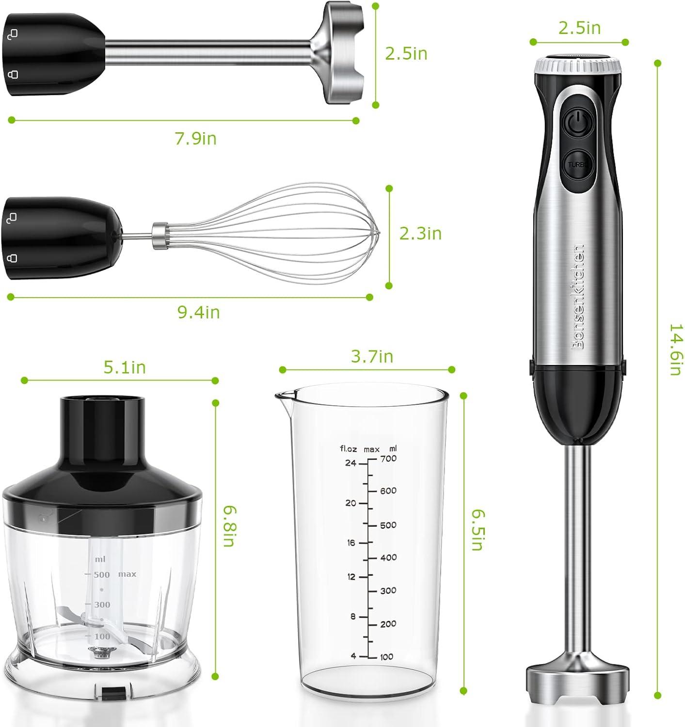 Bonsenkitchen Immersion Blender Handheld, Stainless Steel Hand Stick Blender, 20-Speed Hand Blender, Free Warranty