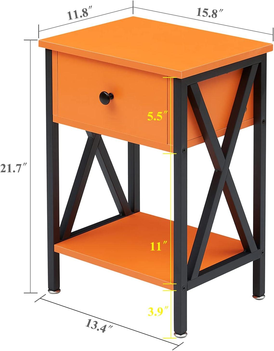 Killeryuki Modern Side End Table, Nightstand Storage Shelf with Bin Drawer for Living Room, Bedroom, Lounge, 15.8in11.8in21.7in, Orange