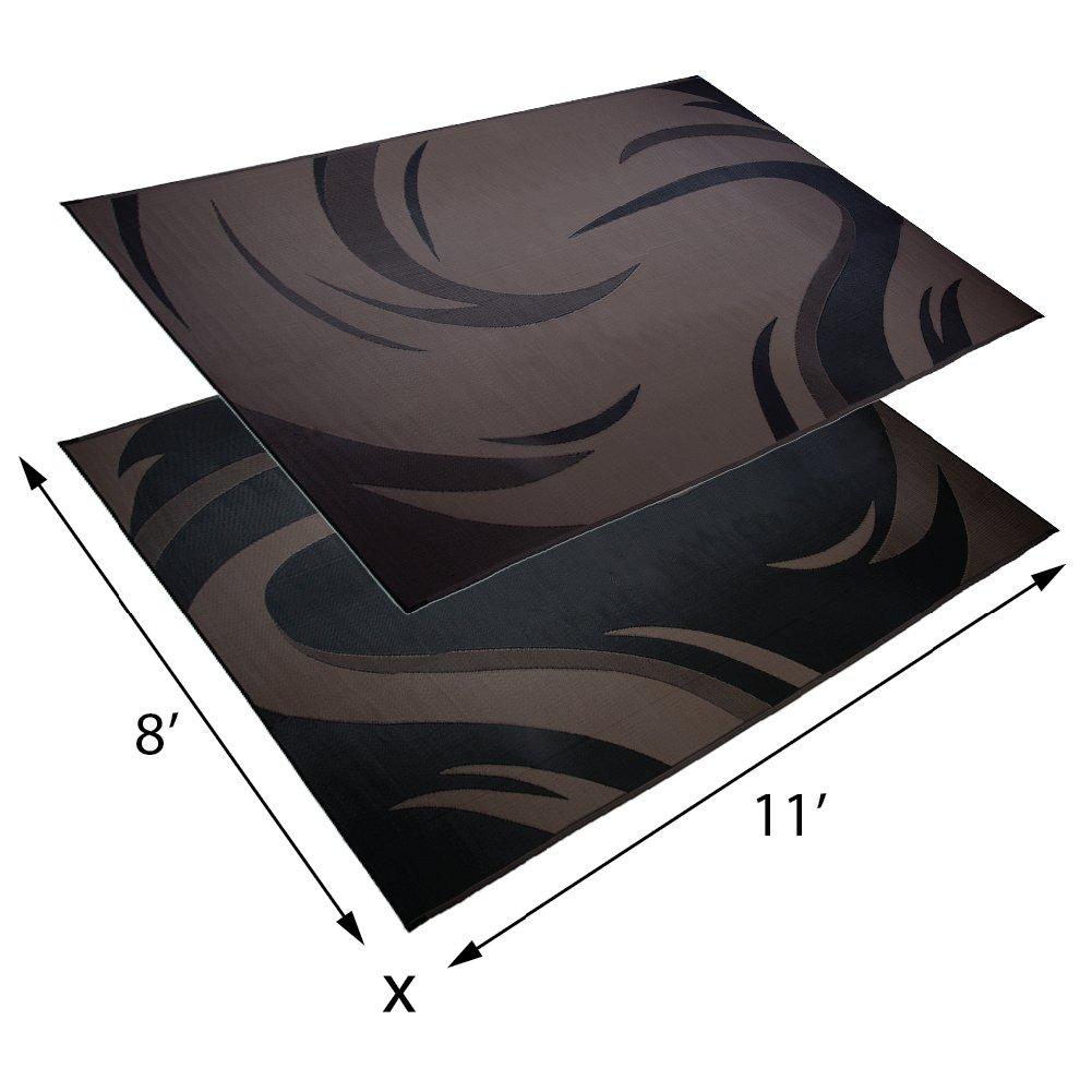 SD8187 8-Feet X 18-Feet Graphic Swish RV Reversible Patio Mat, Brown/Tan