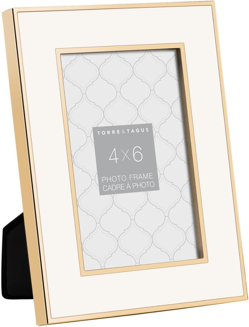 Gold and White Enamel 4x6 Tabletop Picture Frame