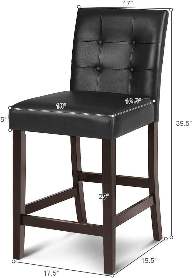 Costway Set of 2 Bar Stools 25inch Counter Height Barstool Pub Chair Rubber Wood Black