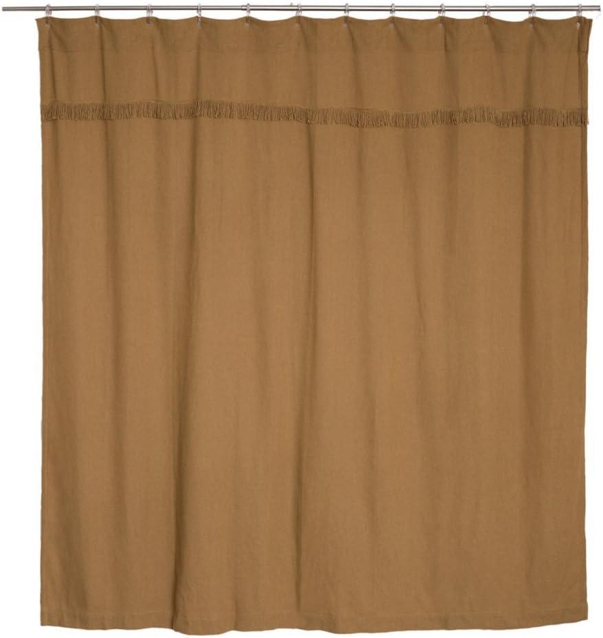 Natural Burlap Cotton Shower Curtain with Fringe Accent