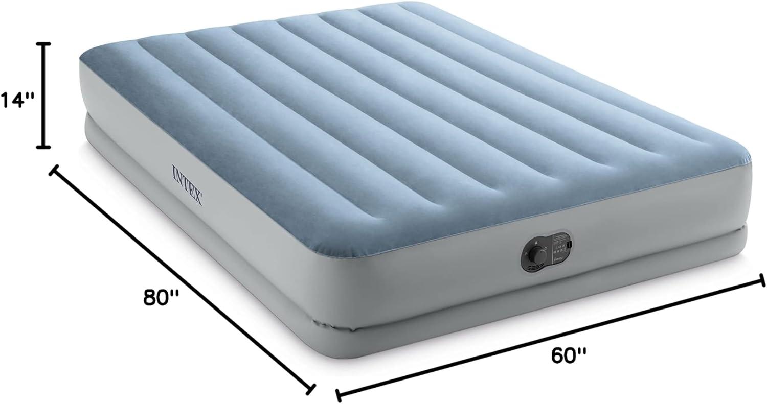 Queen Size Gray and Blue Fiber-Tech Air Mattress with USB Pump