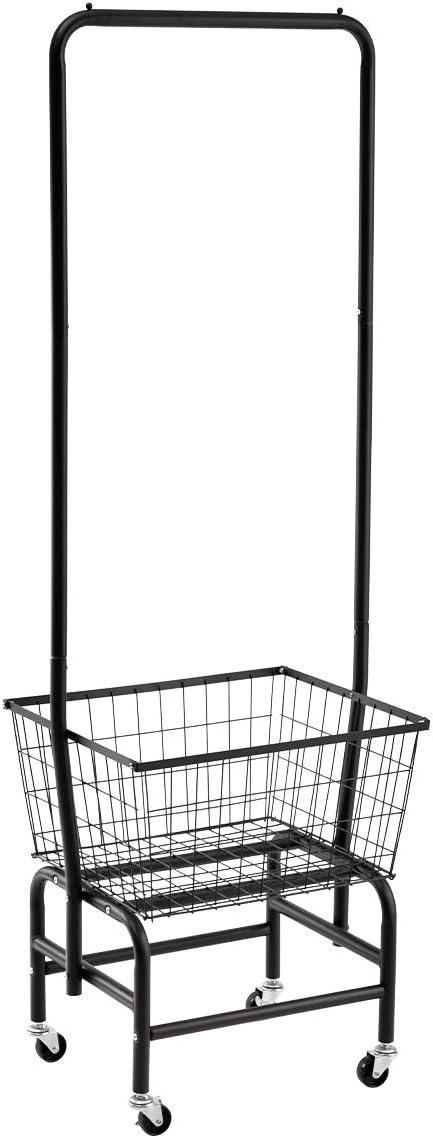 Black Metal Rolling Laundry Cart with Wire Storage Rack