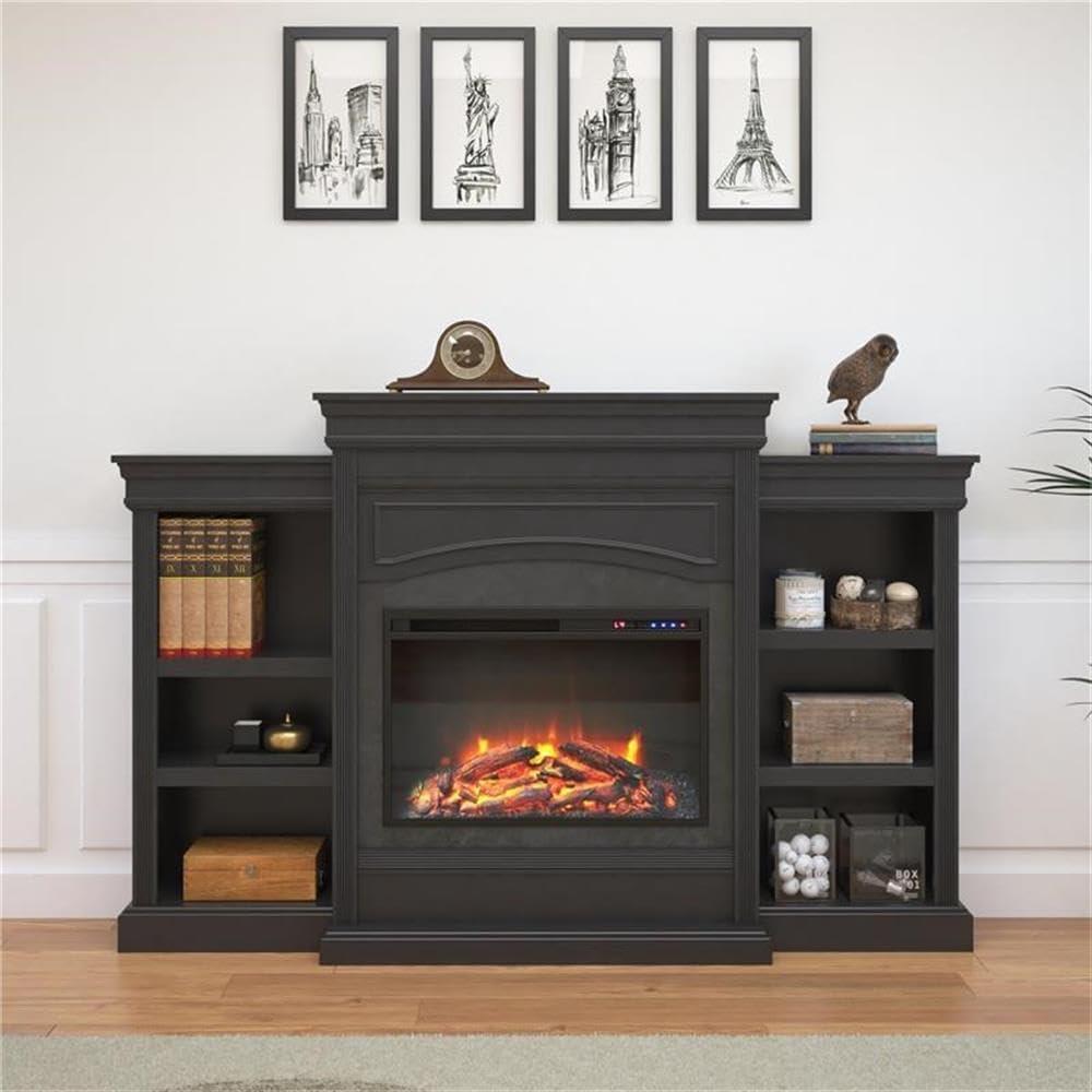 Ameriwood Home Lamont Mantel Electric Fireplace Space Heater, Black