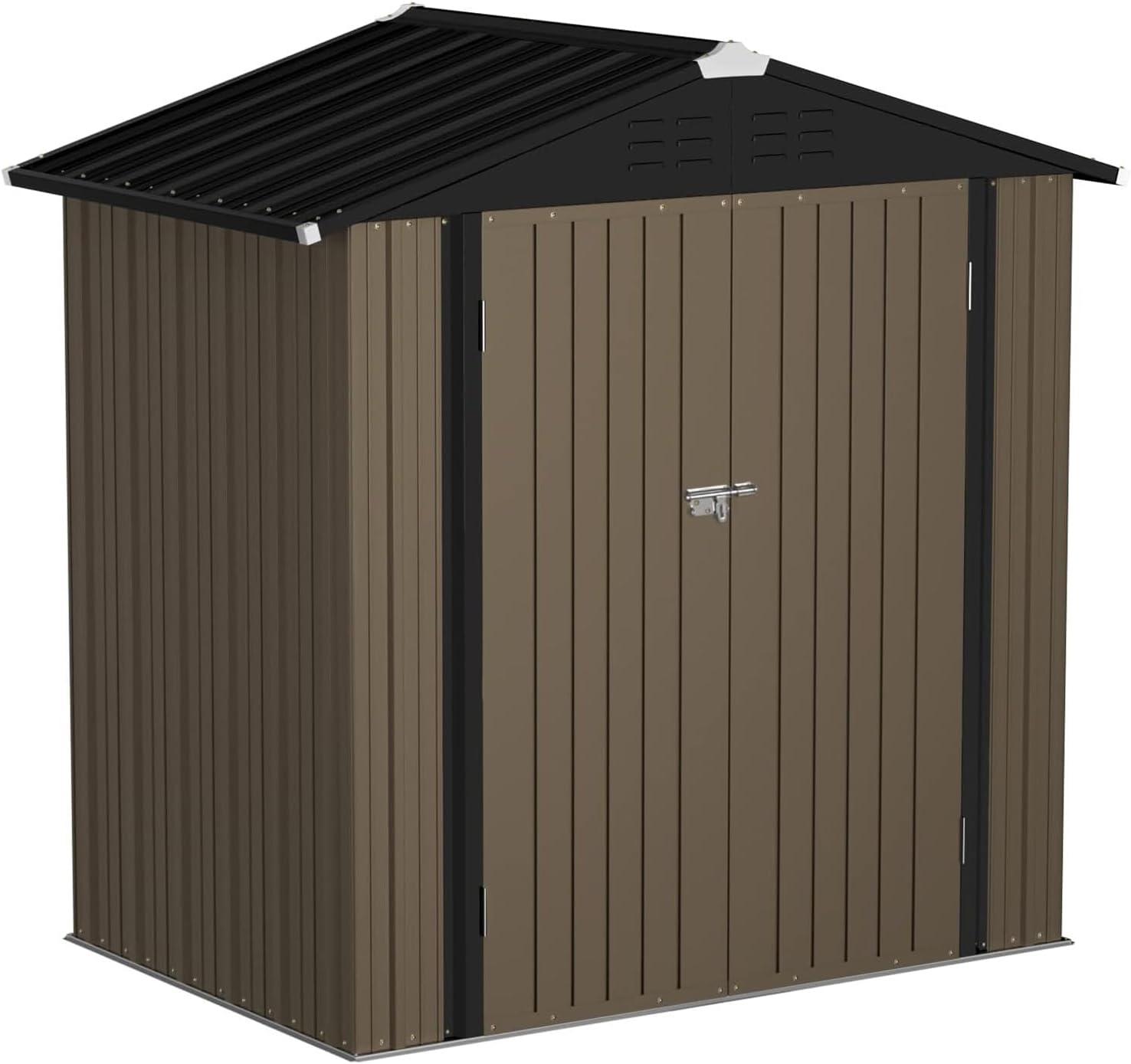 Lofka 6ft x 4ft Metal Garden Shed for Outdoor Storage, Brown