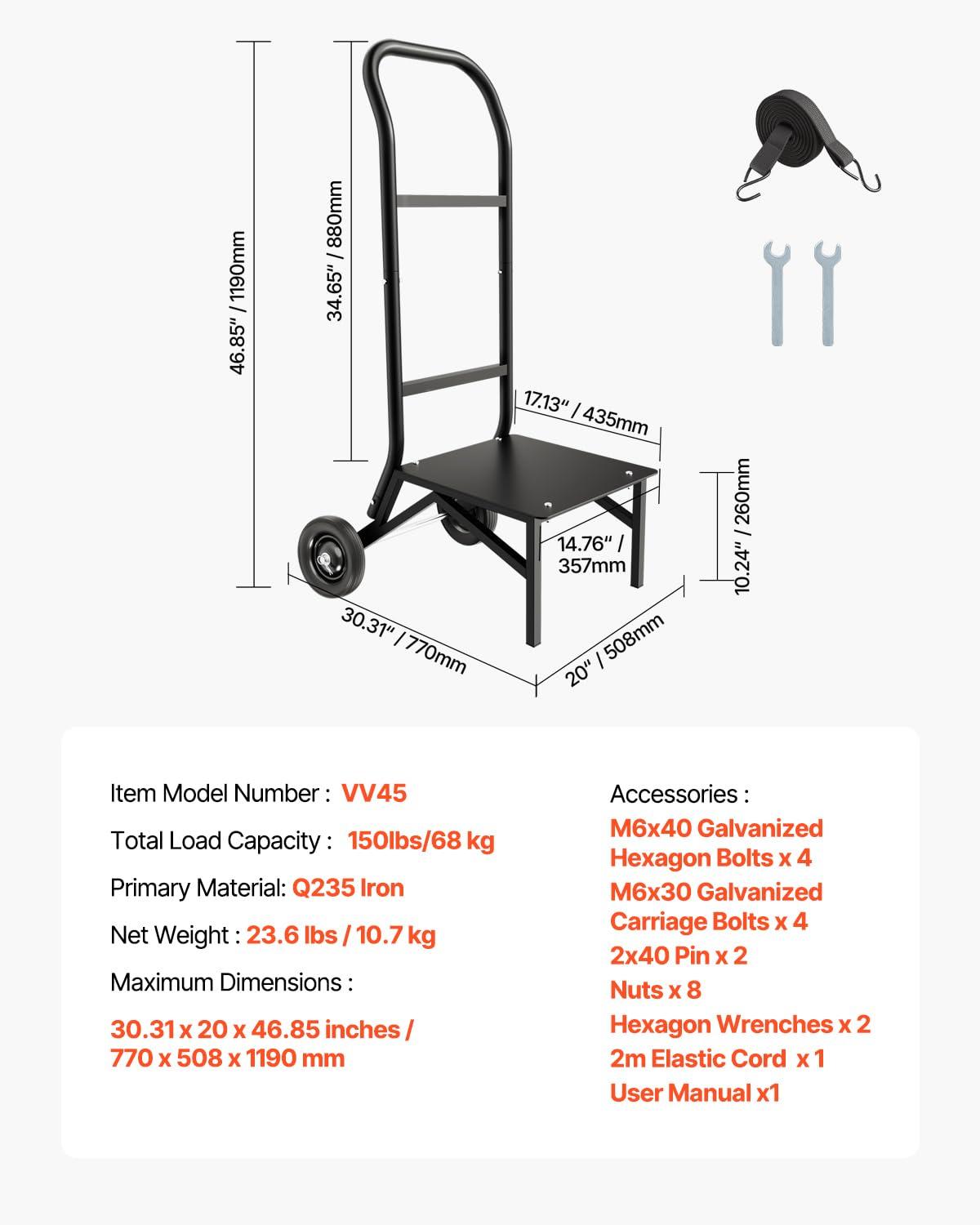 VEVOR Folding Chair Rack, 150 LBS Capacity, Heavy-Duty Chair Cart for Stacking 10 Chairs, Multi-Function Metal Chair Storage Dolly with Rubber Wheels, Push-Style Chair Holder, Matte Black