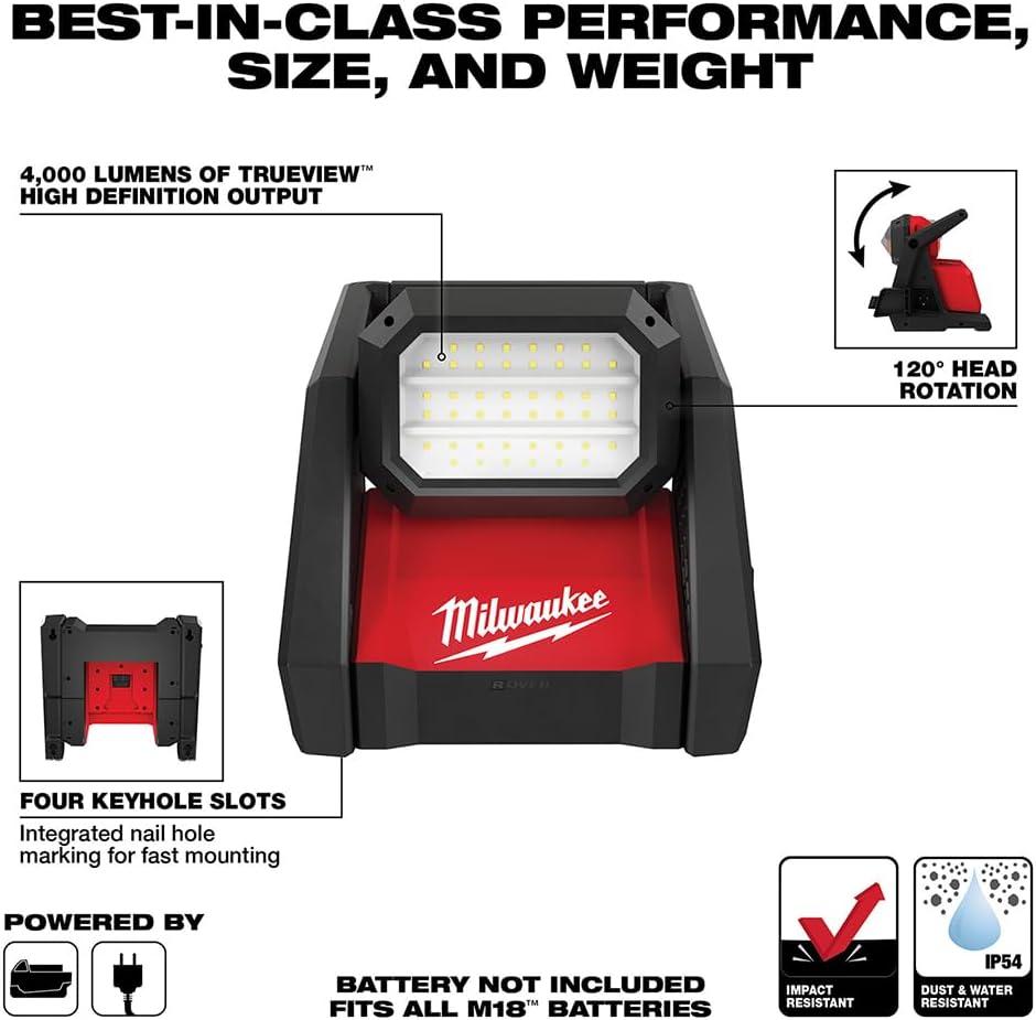 Black and Red Dual Power LED Flood Work Light