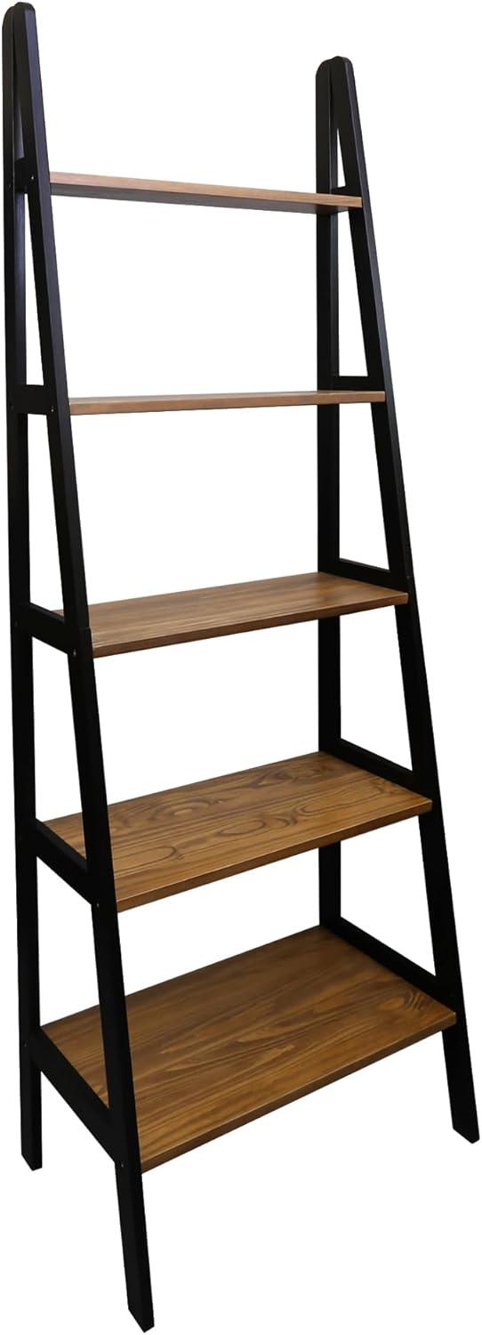 5-Shelf Ladder Bookcase - Rustic Brown/Black