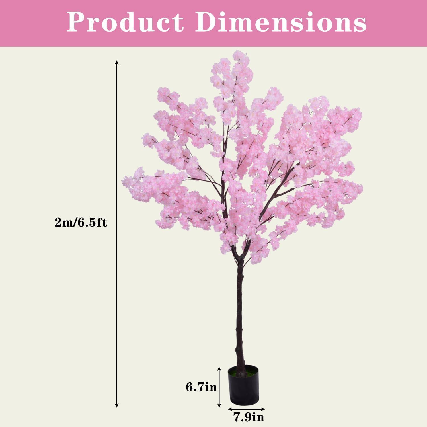 Spaco 6.5 FT Tall Artificial Cherry Blossom Tree with 1170 Pink Flowers, Artificial Cherry Blossom Tree with Stable Structure, Versatile Artificial Cherry Blossom Tree for Indoor and Outdoor, Pink