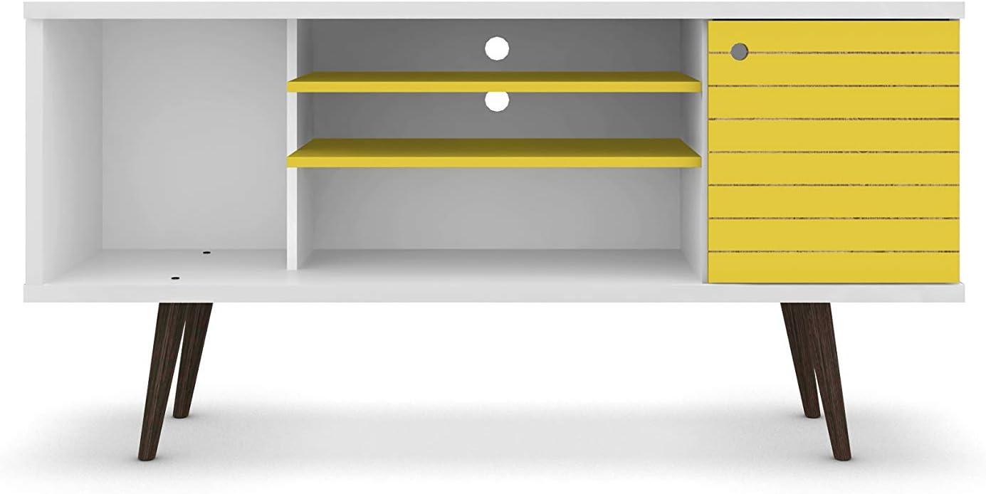 Manhattan Comfort Liberty 53" Mid Century Modern TV Stand Table, White/Yellow