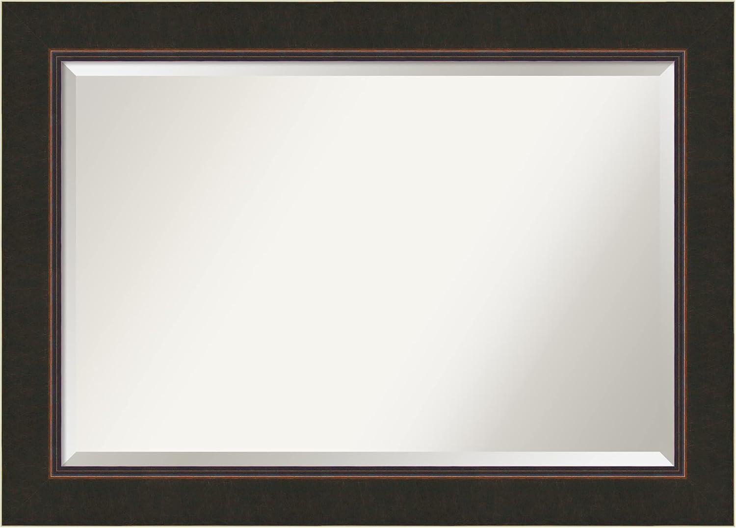 Amanti Art Milano Bronze Beveled Wood Bathroom Wall Mirror