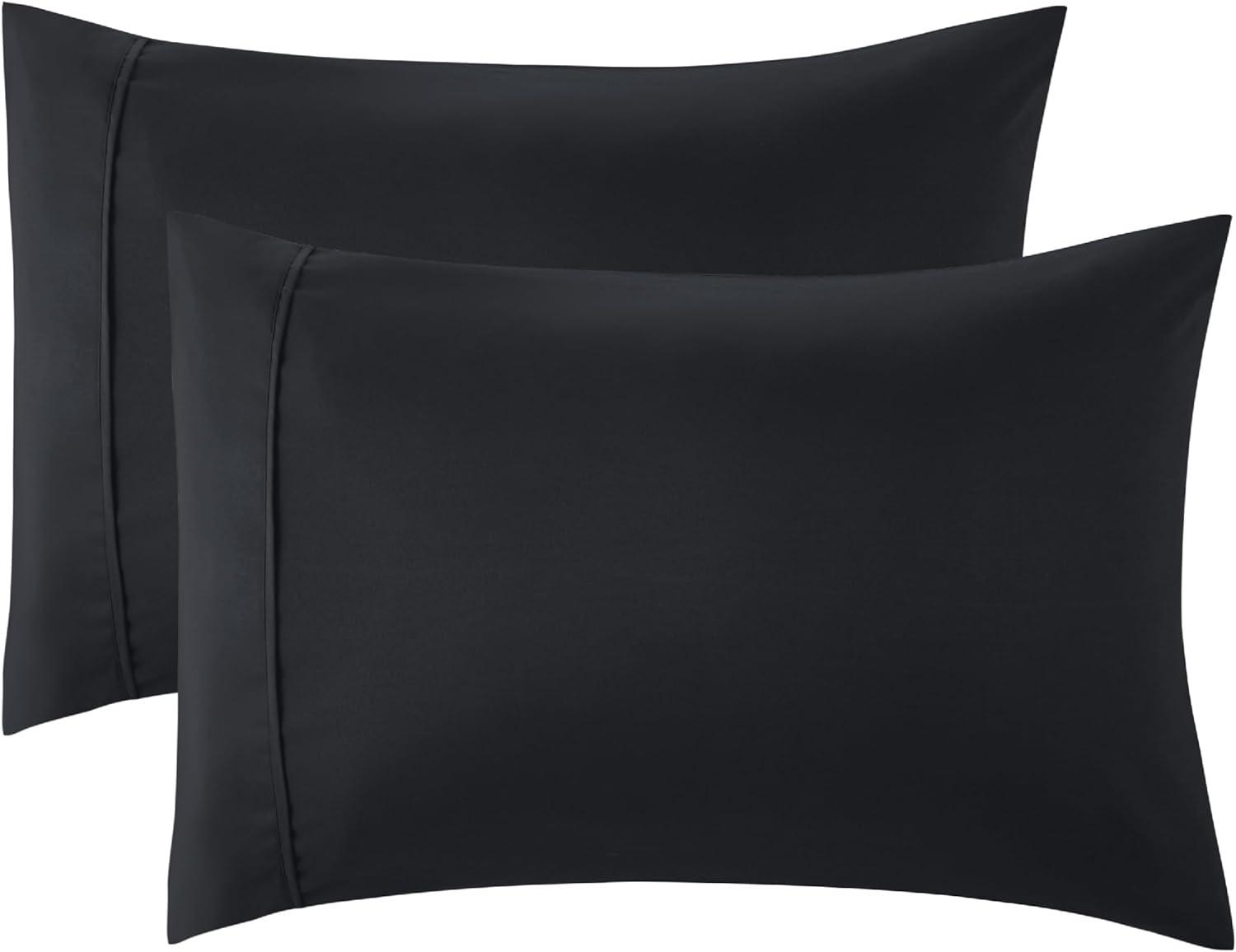 Nestl Pillow Sham Set of 2, Premium 1800 Series Double Brushed Bed Pillow Cases, Black, King 20" X 36"