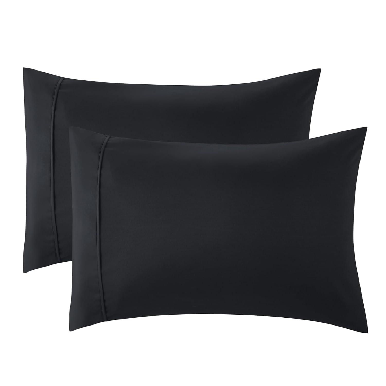 Nestl Pillow Sham Set of 2, Premium 1800 Series Double Brushed Bed Pillow Cases, Black, King 20" X 36"