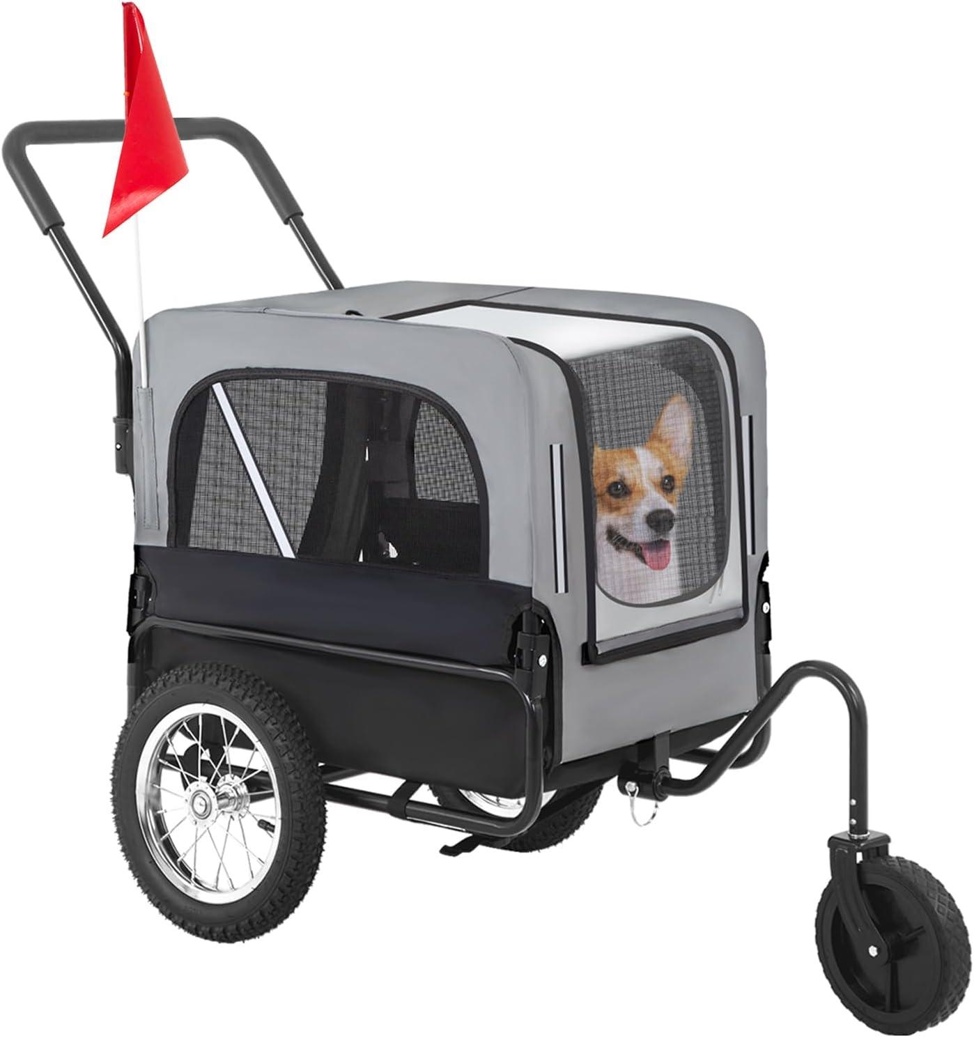 Gray Oxford Cloth 2-in-1 Dog Stroller and Bike Trailer