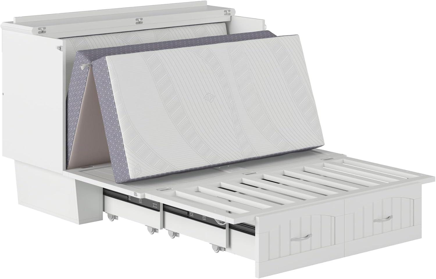 Nantucket Full Size Wood Murphy Bed Chest w/Mattress & Built-in Charger in White