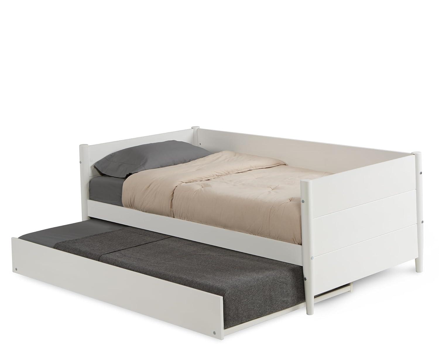 Camaflexi Mid-Century Wood Storage Twin Size Daybed with Trundle White