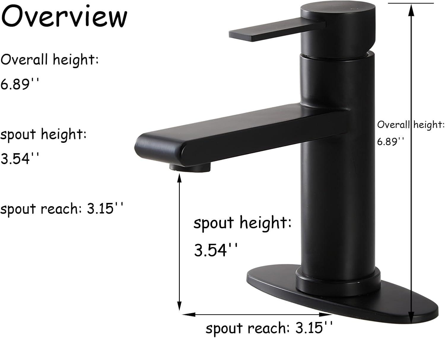 Black Bathroom Faucet Single Hole Bathroom Sink Faucet, Matte Black Single Handle Vanity Basin Faucets with Supply Deck Plate, Modern Farmhouse RV Faucet 1 or 3 Holes