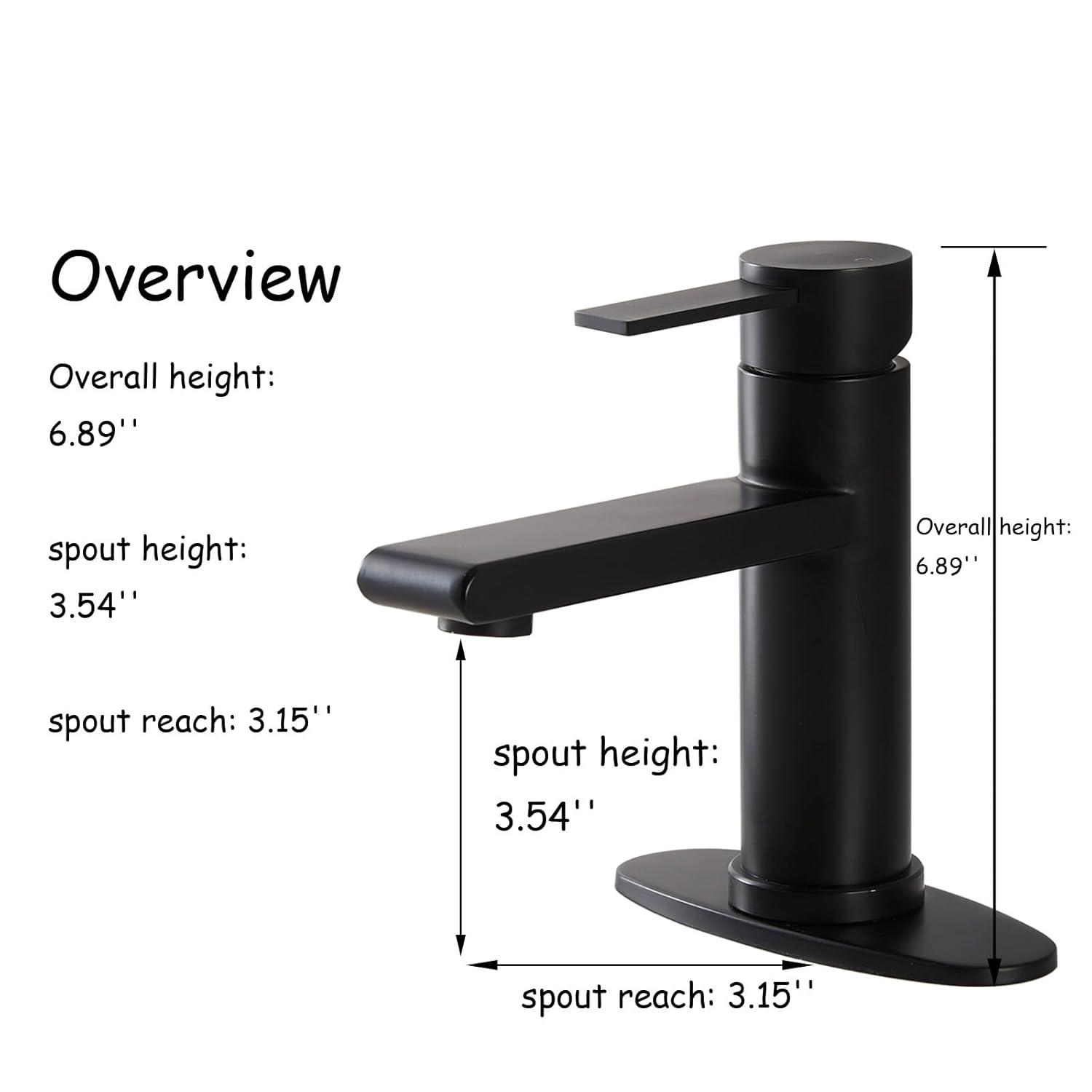 Black Bathroom Faucet Single Hole Bathroom Sink Faucet, Matte Black Single Handle Vanity Basin Faucets with Supply Deck Plate, Modern Farmhouse RV Faucet 1 or 3 Holes