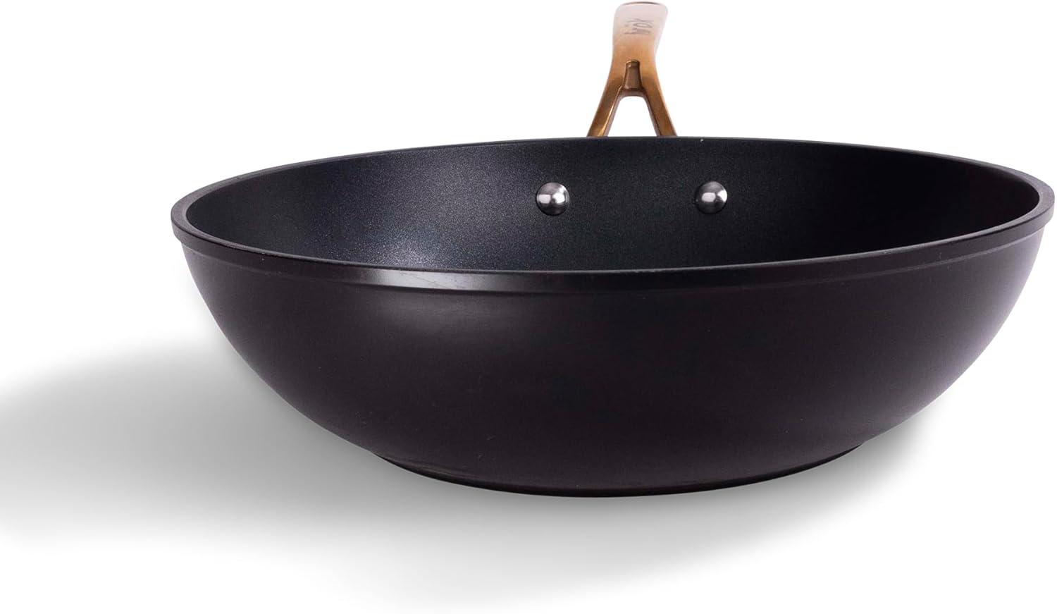 11-Inch Black and Gold Non-Stick Fry Pan with Lid