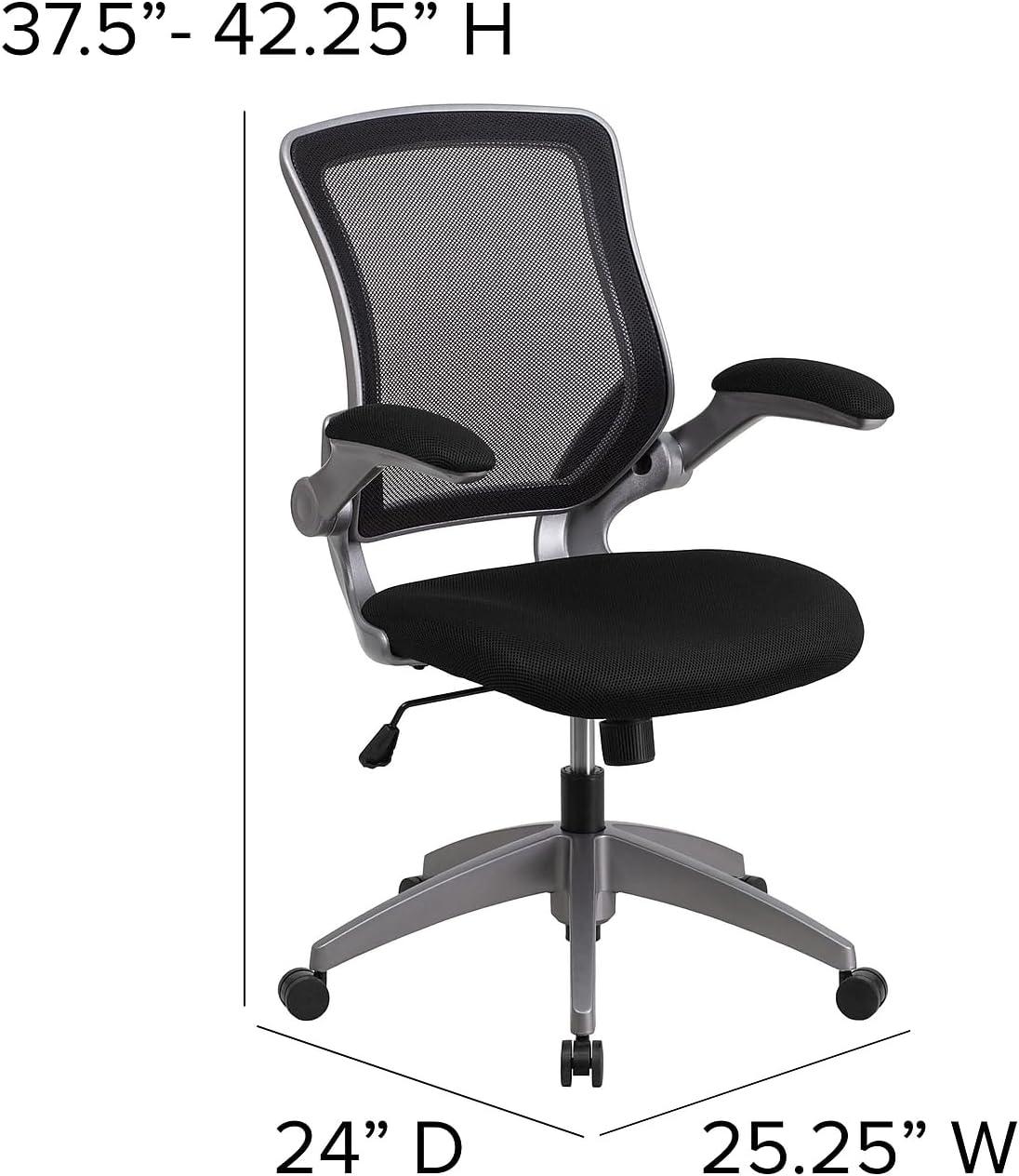 Flash Furniture Mid-Back Black Mesh Swivel Ergonomic Task Office Chair with Gray Frame and Flip-Up Arms
