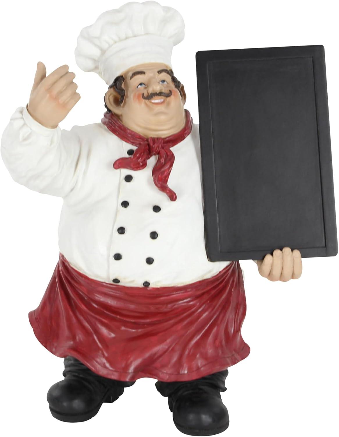 15" x 19" Multi Colored Polystone Chef Sculpture with Chalkboard, by DecMode