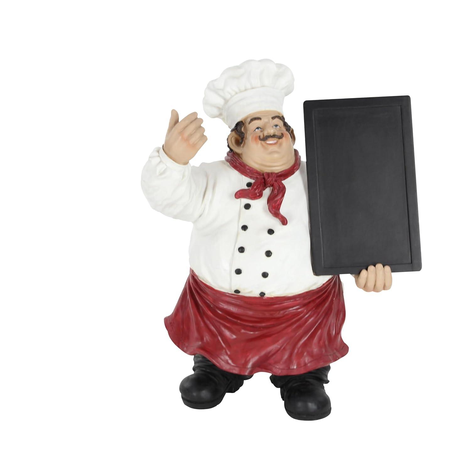 15" x 19" Multi Colored Polystone Chef Sculpture with Chalkboard, by DecMode